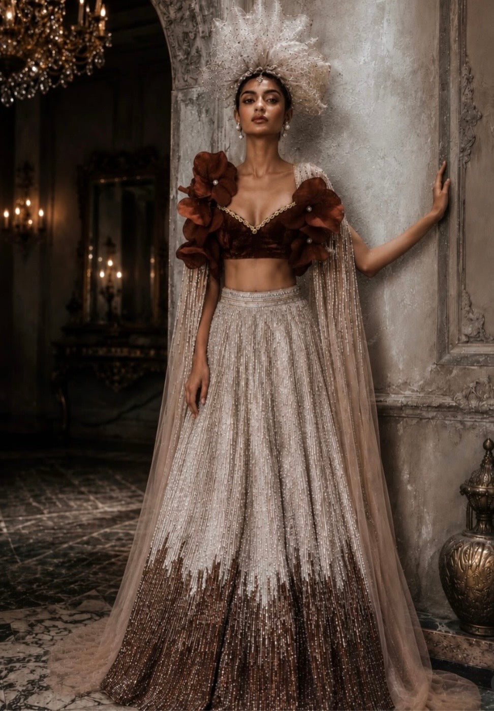 SILVER AND BROWN LEHENGA