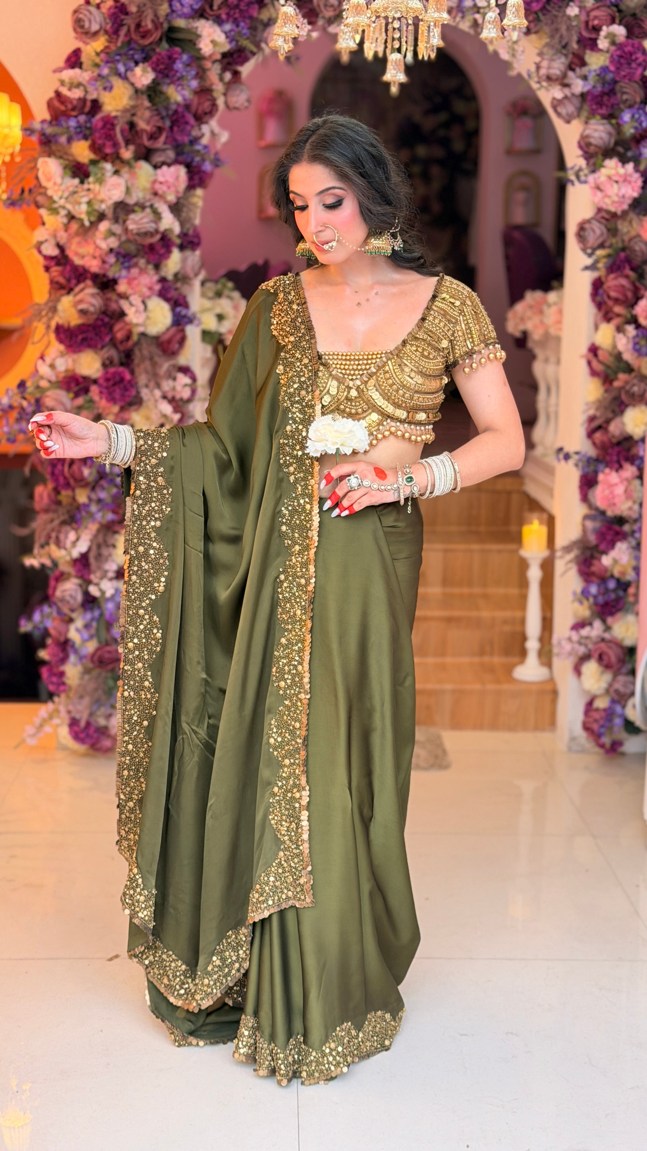 OLIVE GREEN SAREE