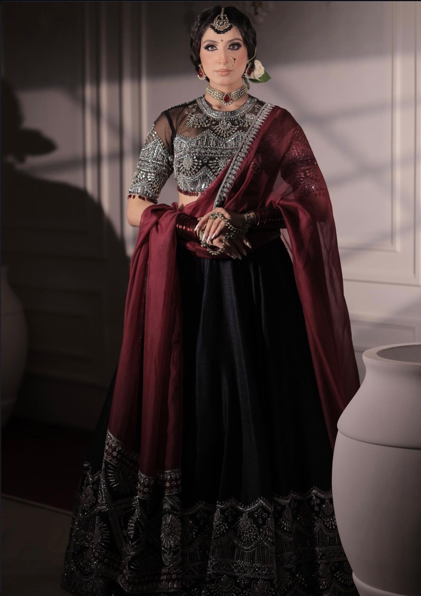 BLACK SLIVER EMBROIDERY LEHENGA
