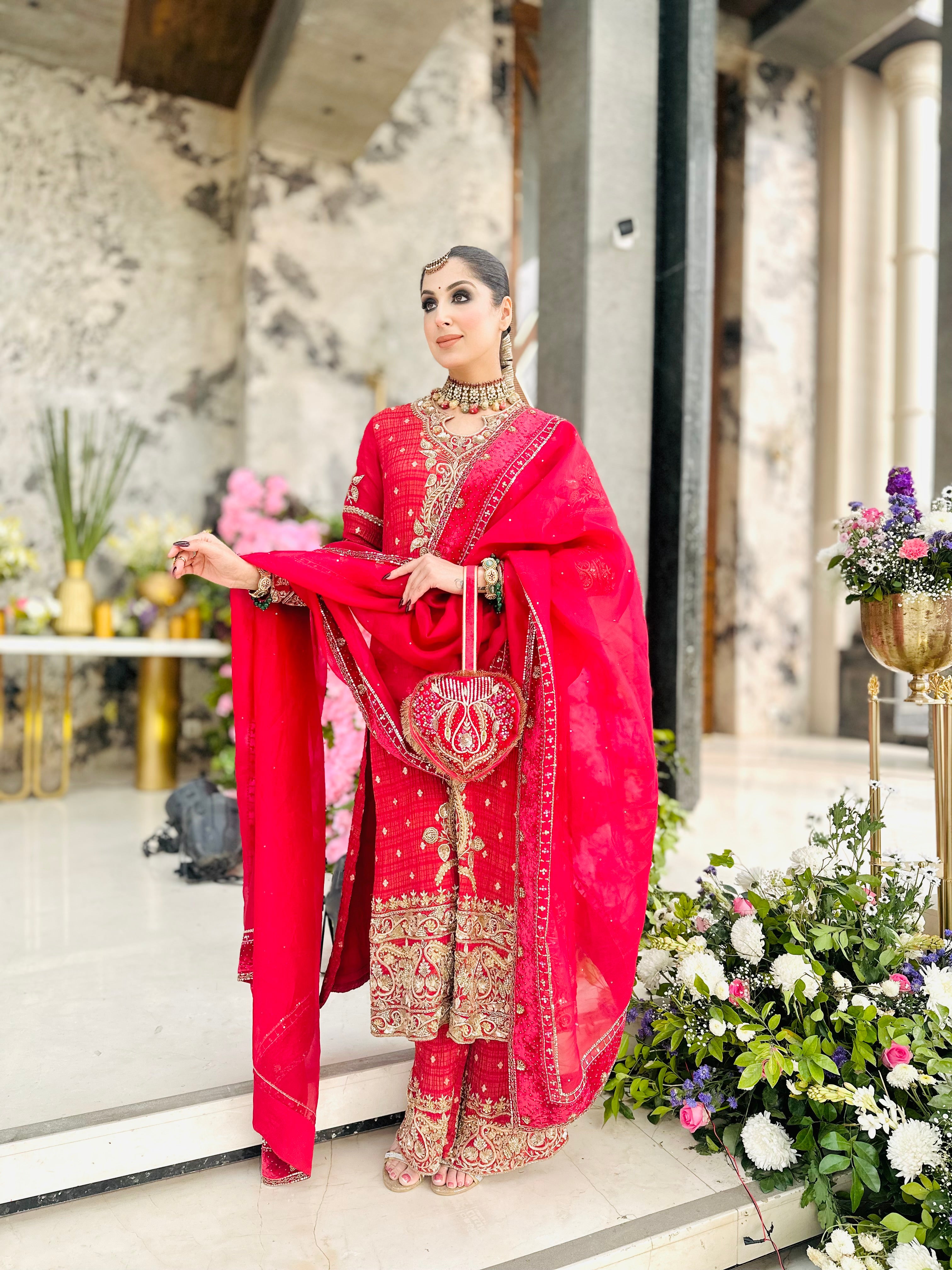 DEEP RED HAND EMBROIDERED SUIT