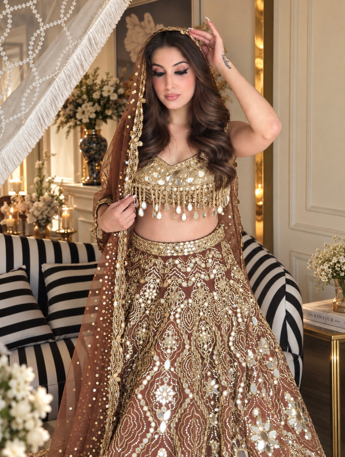 BROWN MIRROR LEHENGA