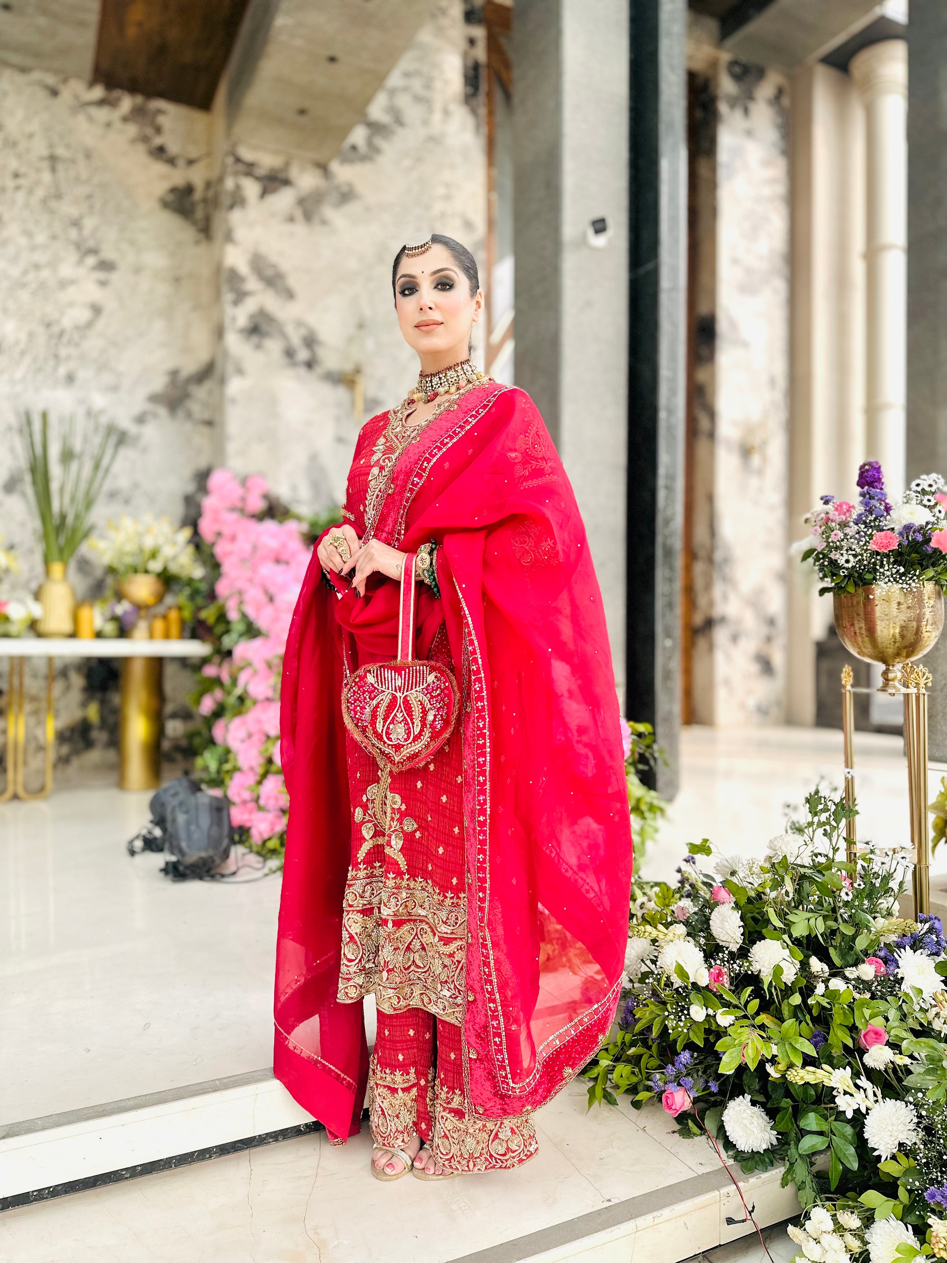 DEEP RED HAND EMBROIDERED SUIT
