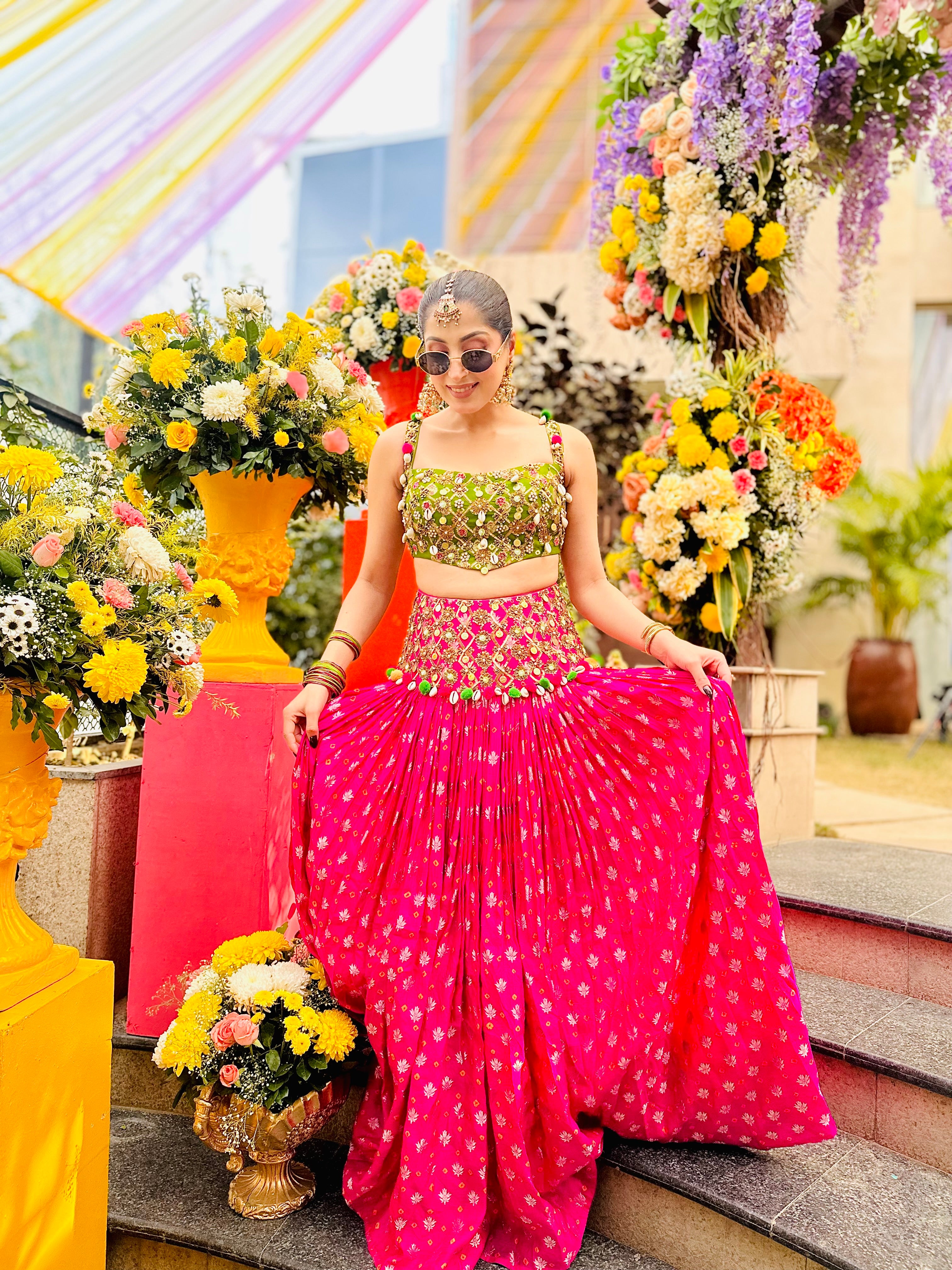 PINK AND OLIVE GREEN LEHENGA