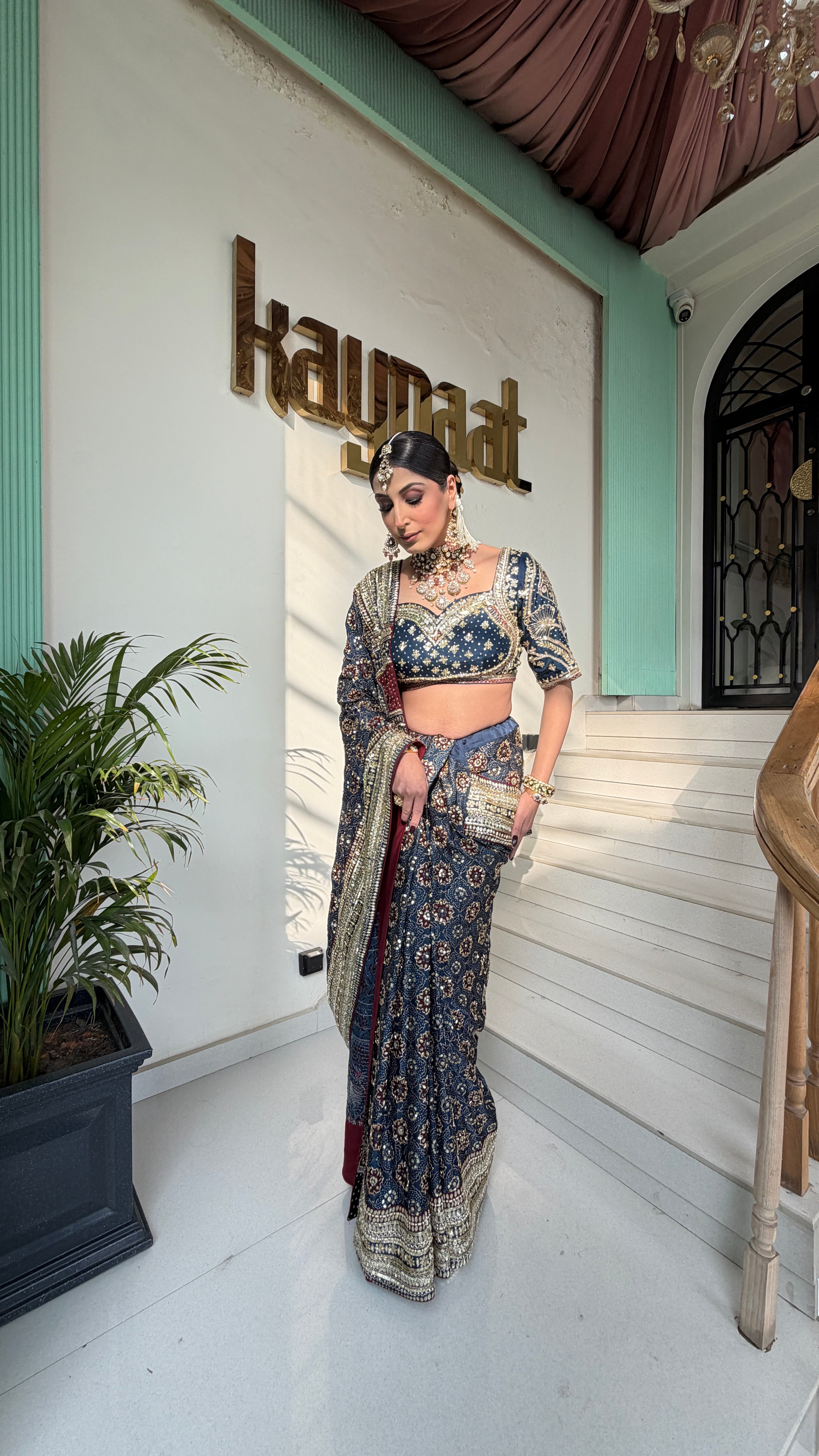BLUE AJRAKH SAREE