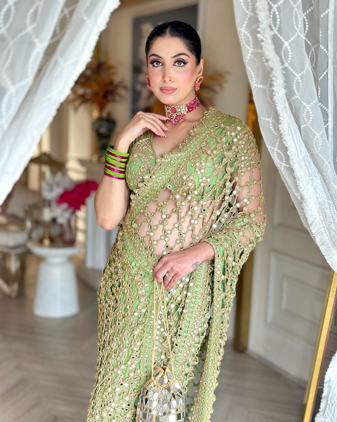 GREEN MIRROR SAREE