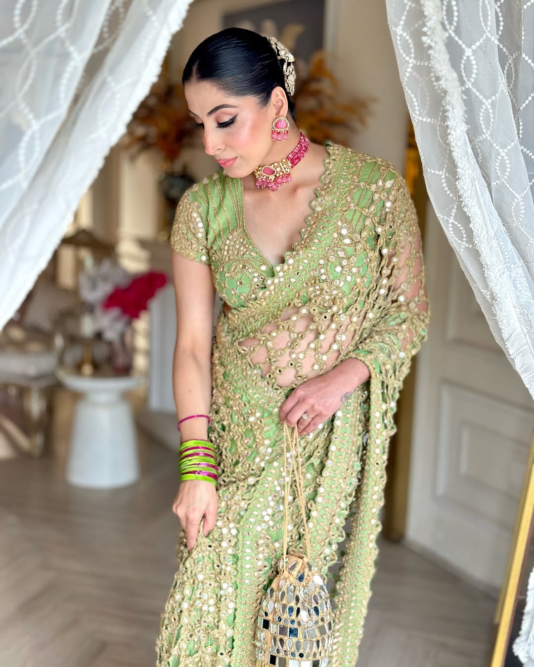 GREEN MIRROR SAREE