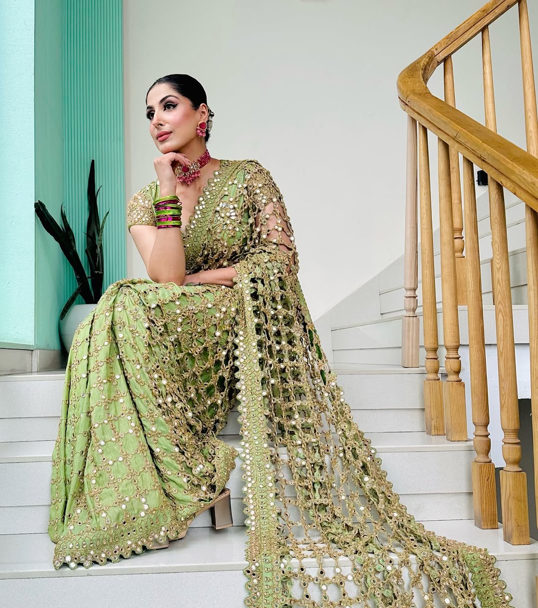 GREEN MIRROR SAREE