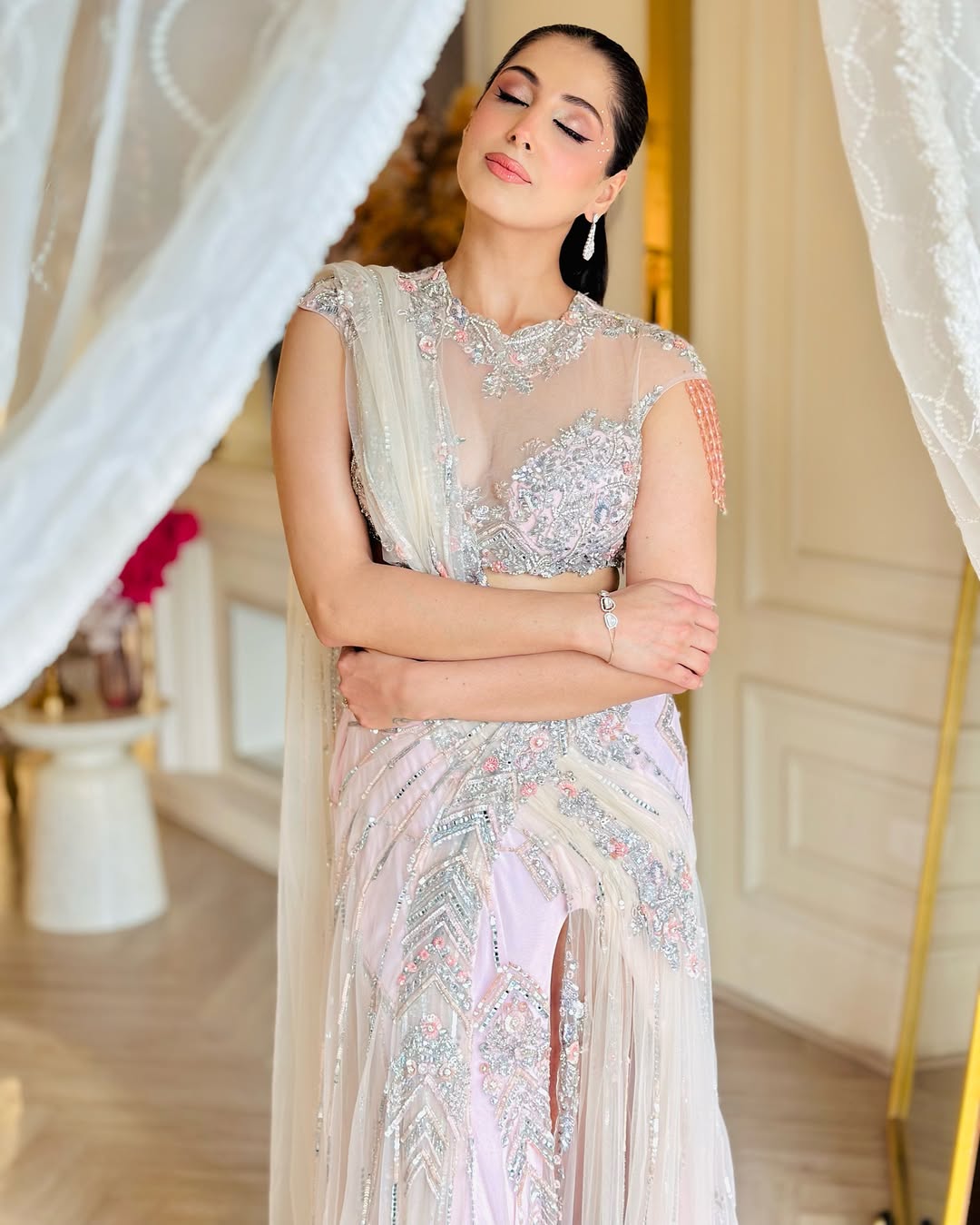 CHERRY PINK SLIT DRAPE SAREE
