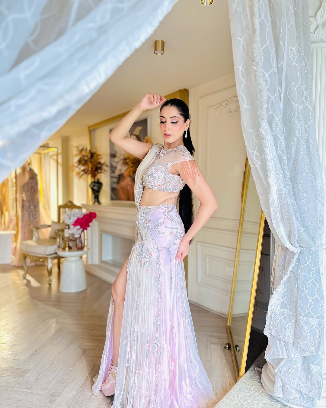 CHERRY PINK SLIT DRAPE SAREE