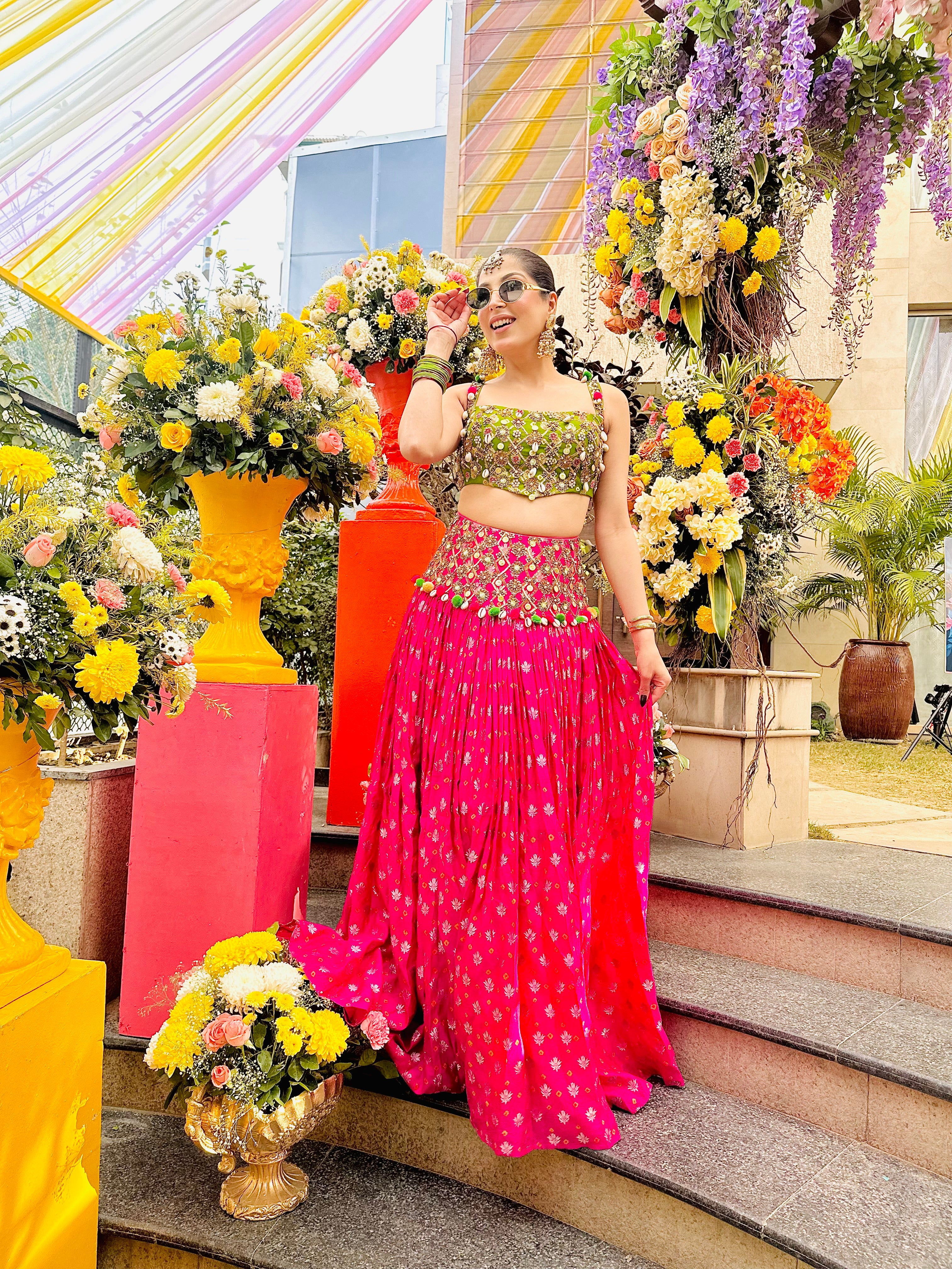 PINK AND OLIVE GREEN LEHENGA