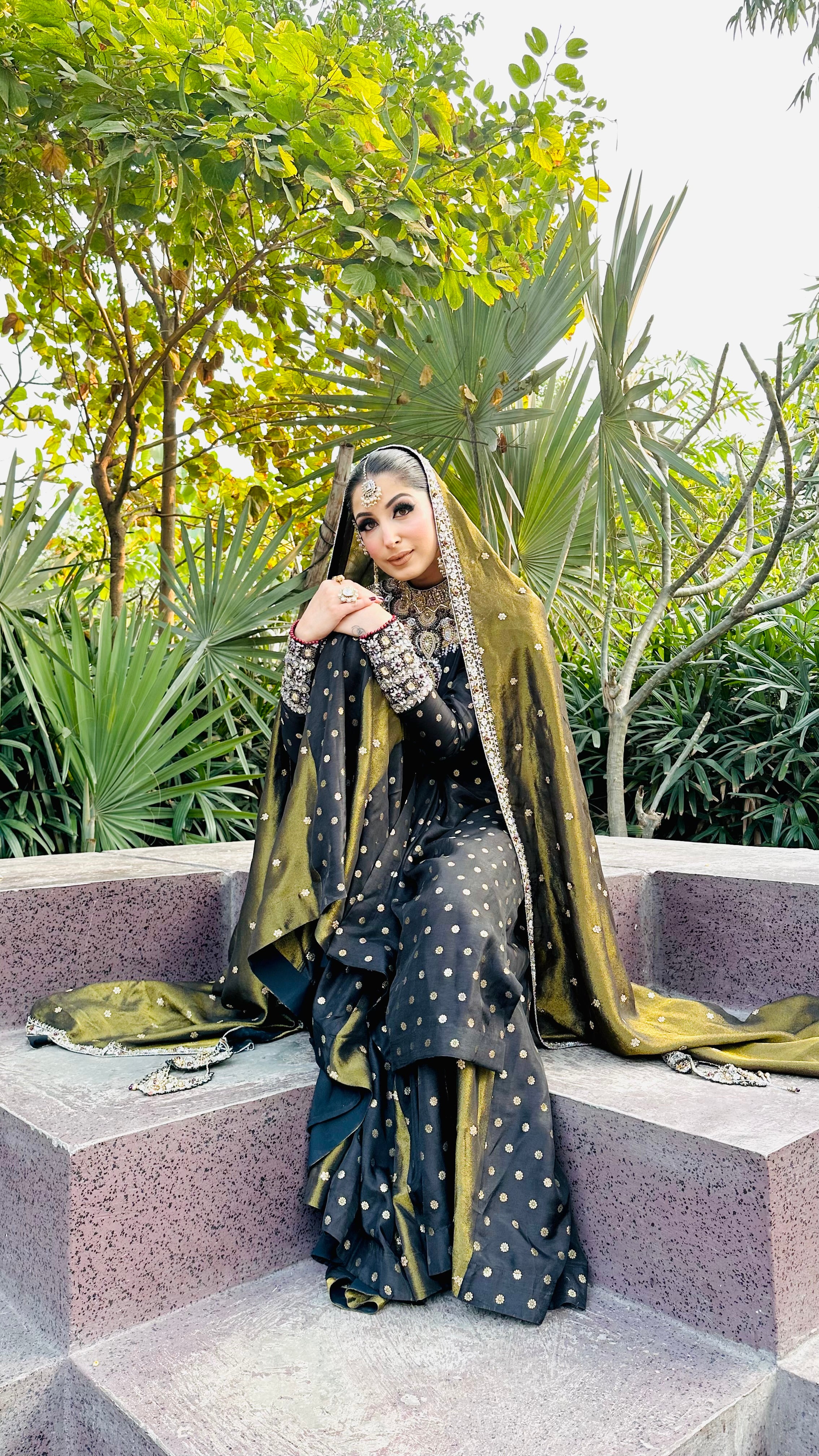 HEAVILY BLACK EMBELLISHED SHARARA