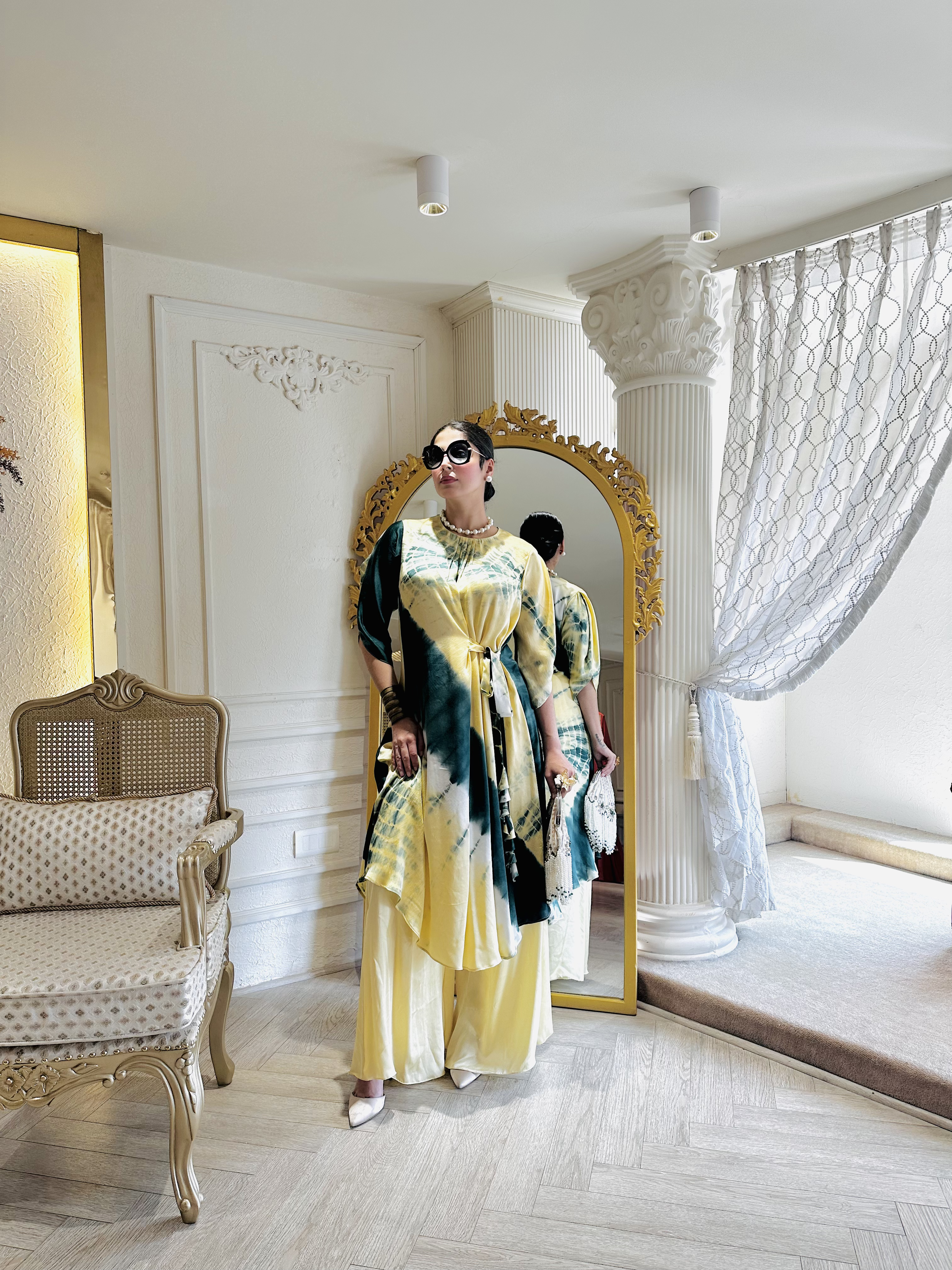 YELLOW AND OLIVE COLOR KURTI