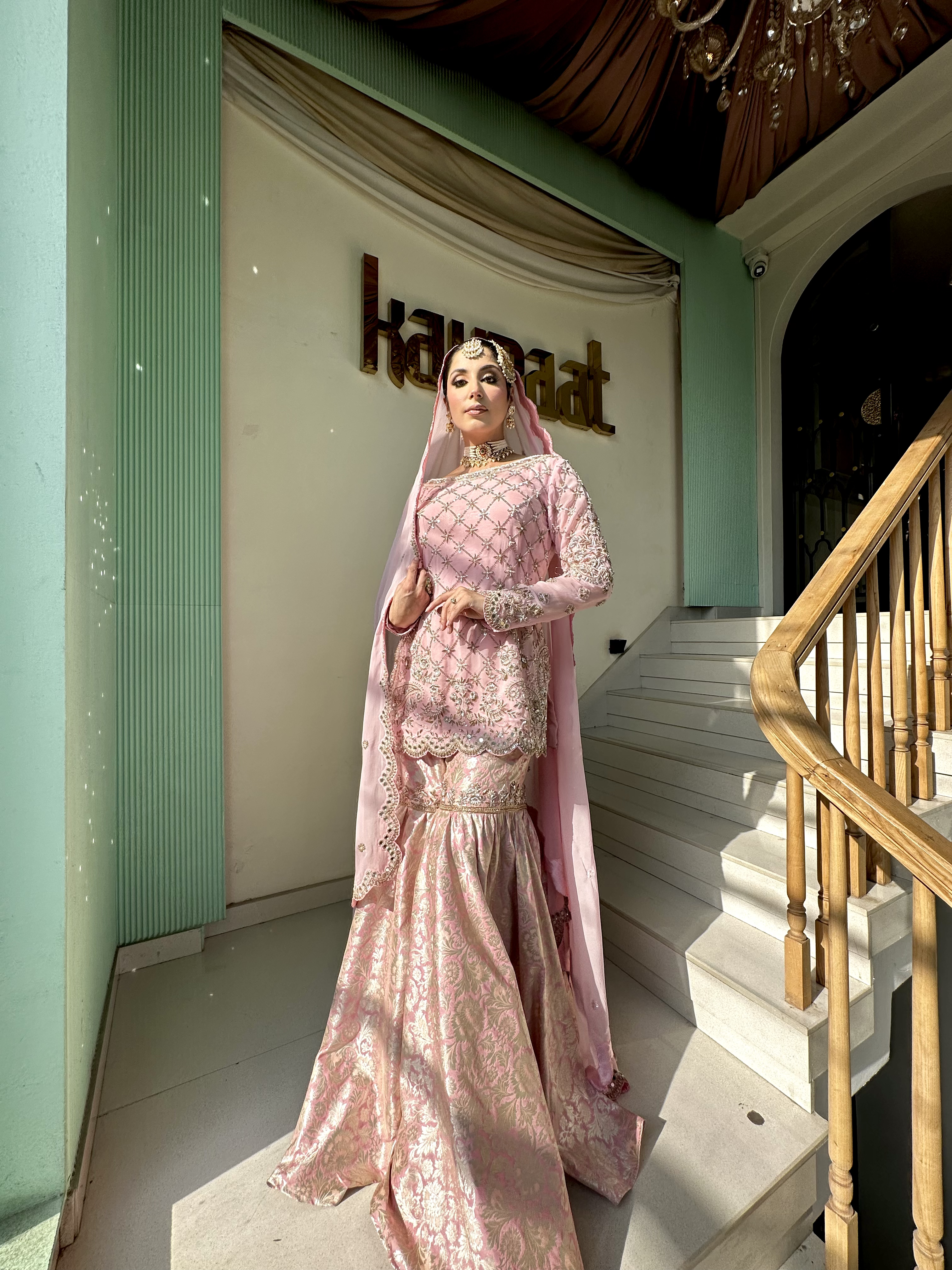 BABY PINK ANARKALI SUIT WITH ELEGANT DESIGN