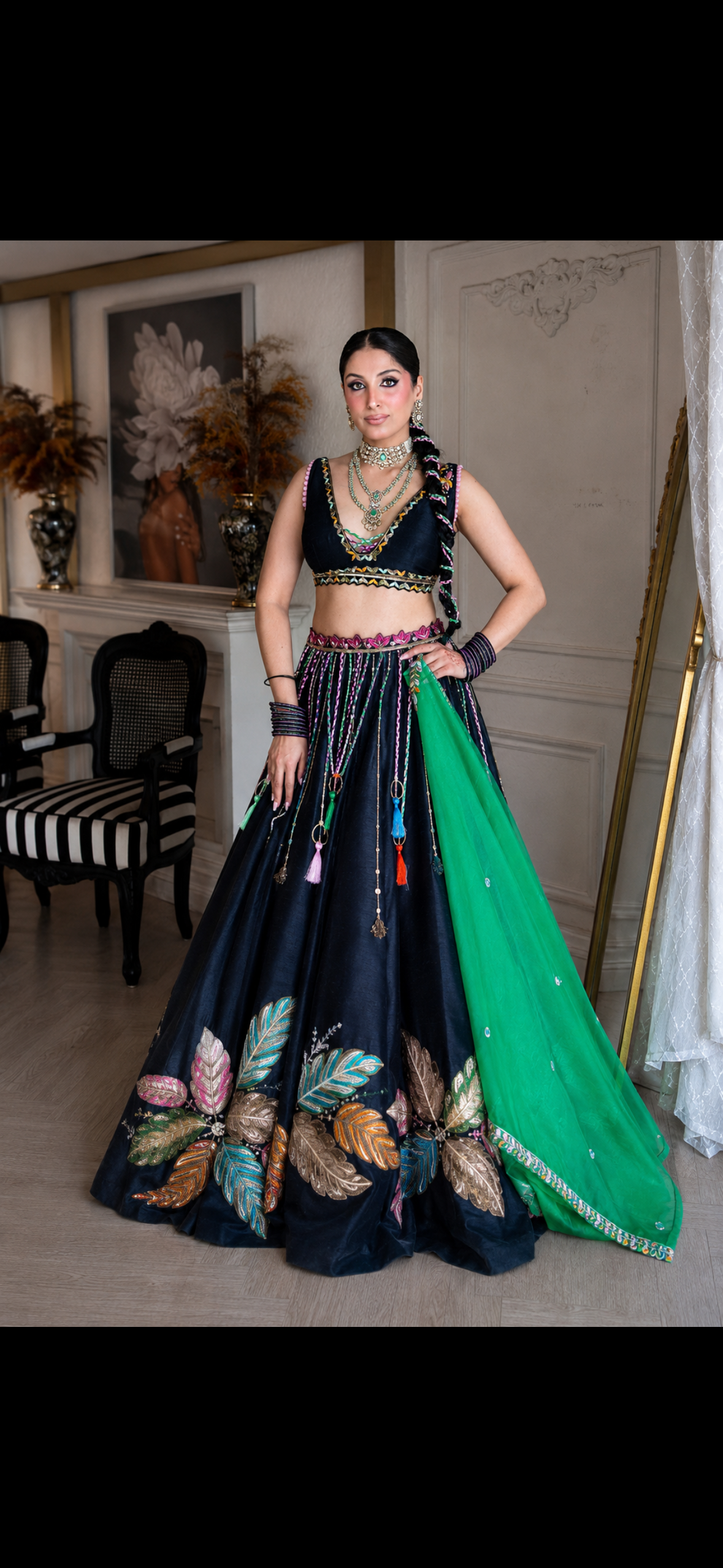BLACK MULTI-COLOR LEHENGA