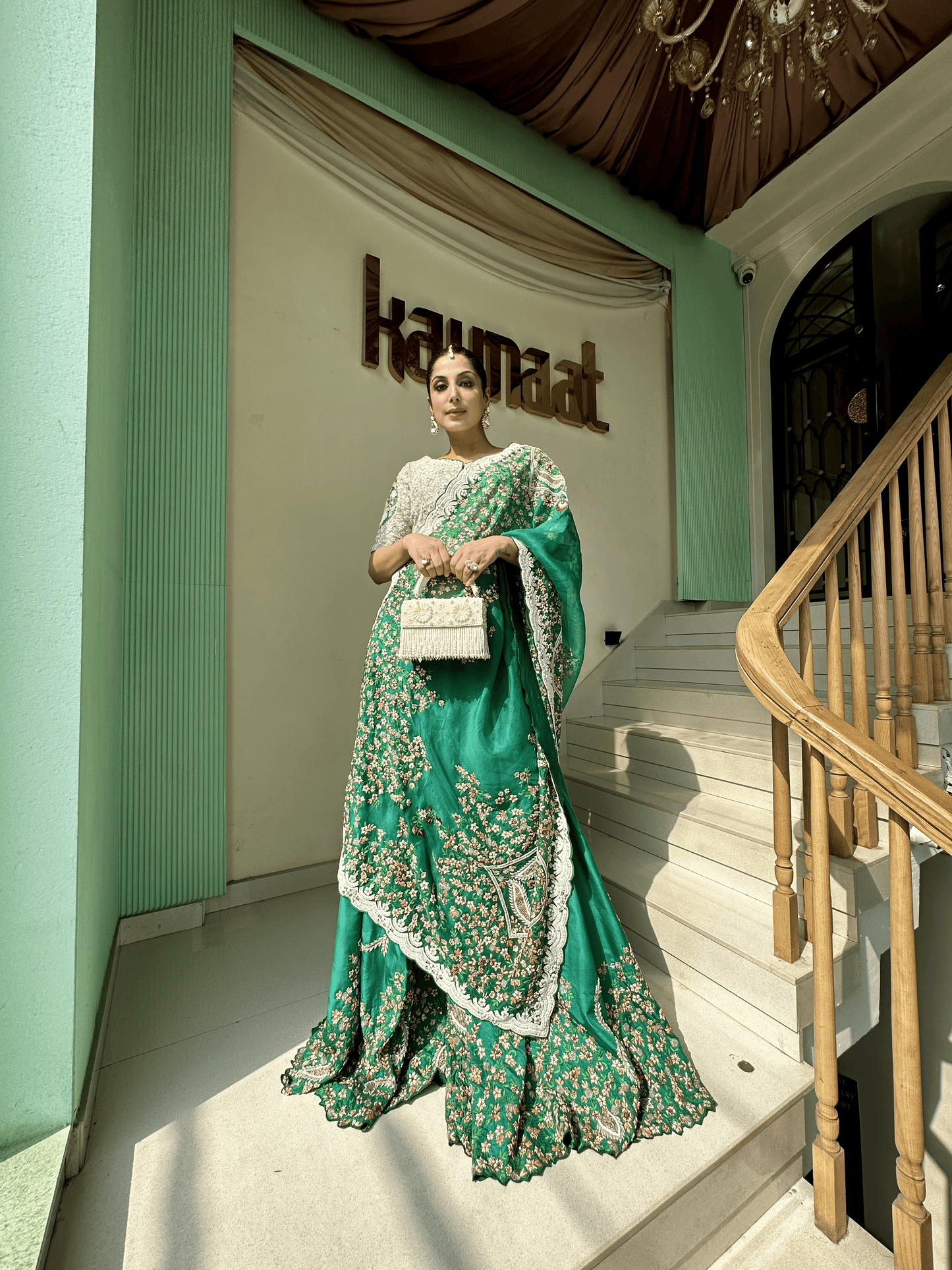 GREEN ANARKALI SUIT WITH EMBROIDERY ON DUPATTA