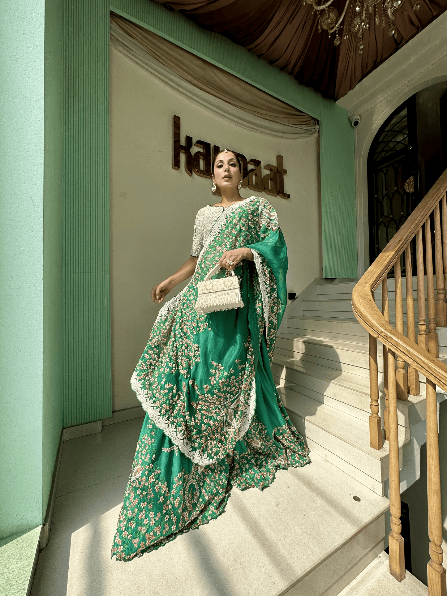 GREEN ANARKALI SUIT WITH EMBROIDERY ON DUPATTA