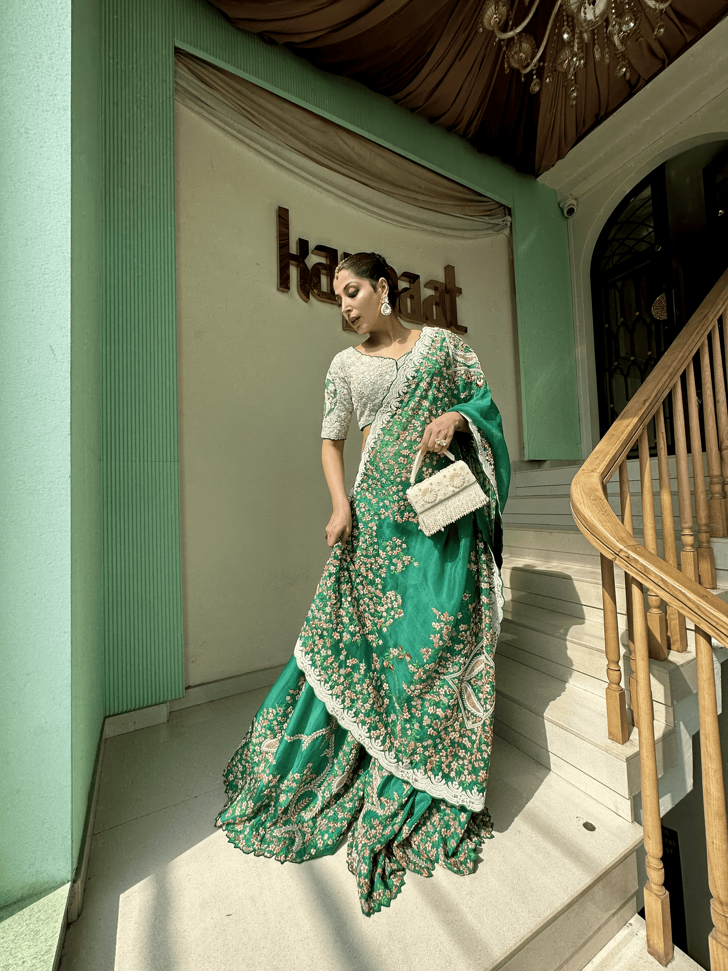 GREEN ANARKALI SUIT WITH EMBROIDERY ON DUPATTA