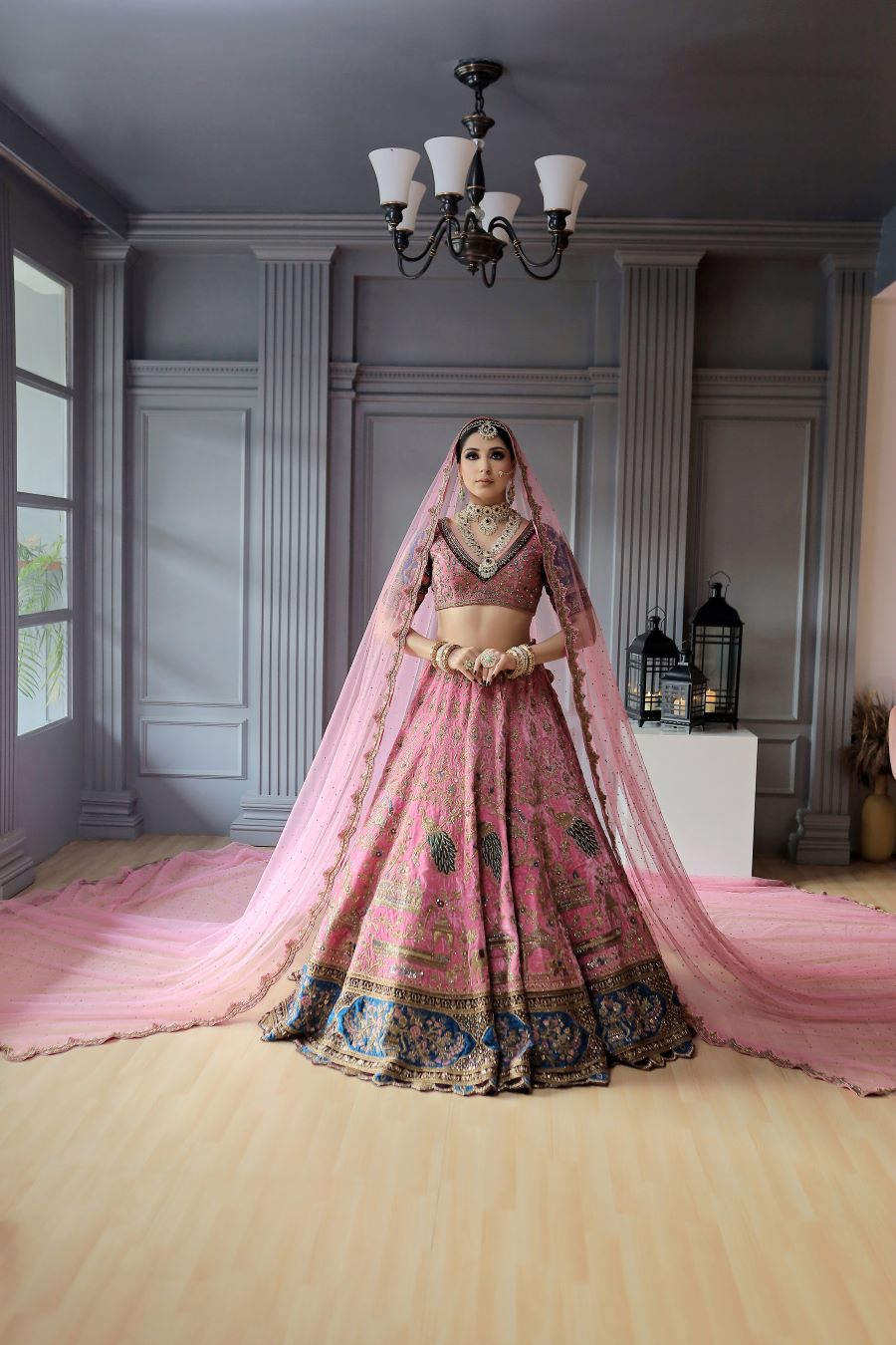 RUBER COLOR EMBROIDRED LEHENGA SET