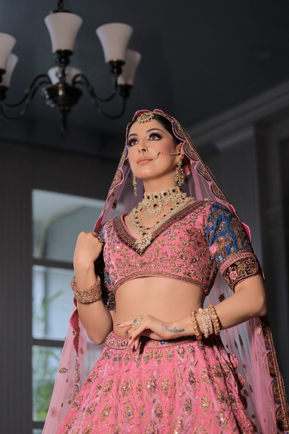 RUBER COLOR EMBROIDRED LEHENGA SET