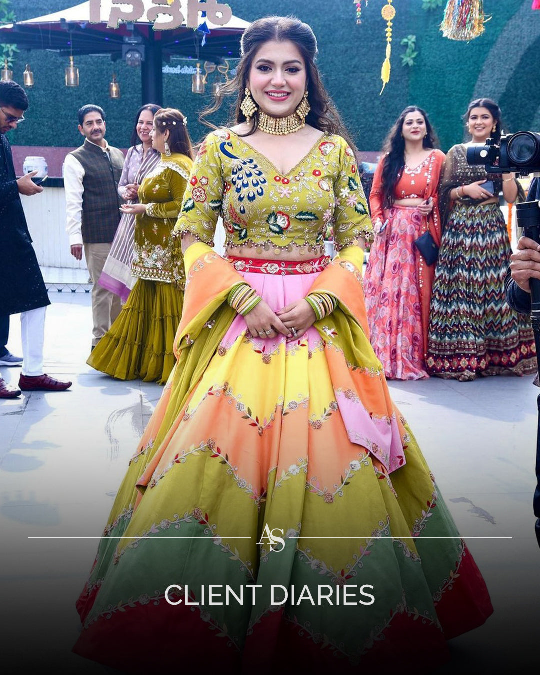 STRAW COLOR TOP WITH MULTI COLOR BOTTOM LEHENGA & FINE DESIGN