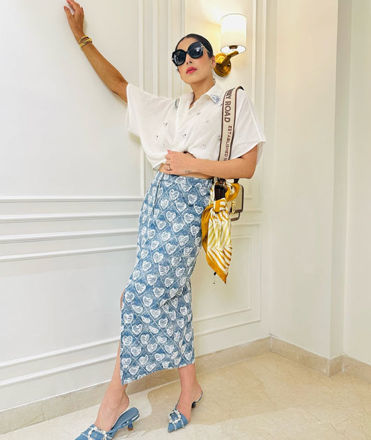 DENIM SKIRT WITH SHIRT