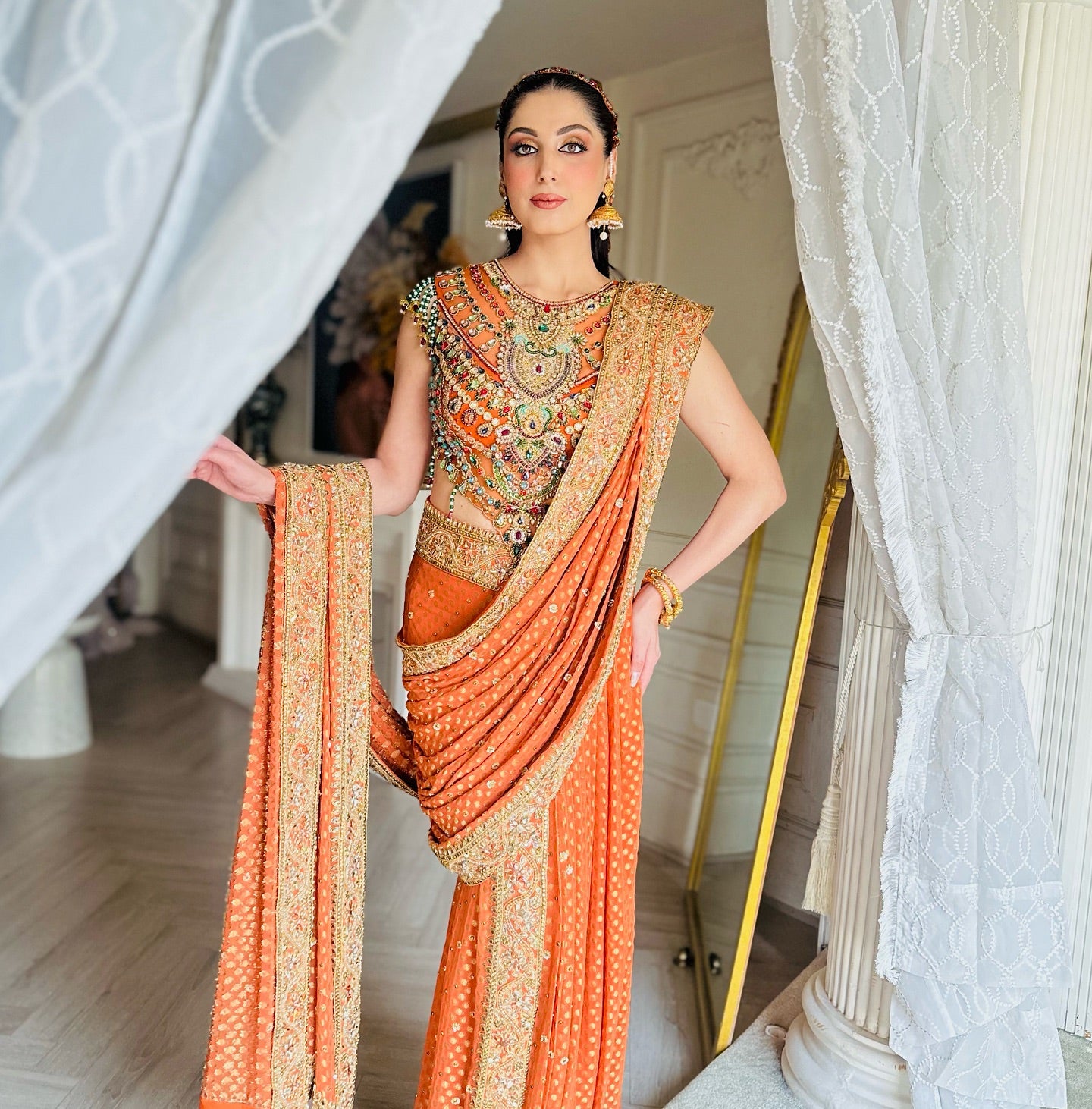 BURNT ORANGE DRAPE SAREE