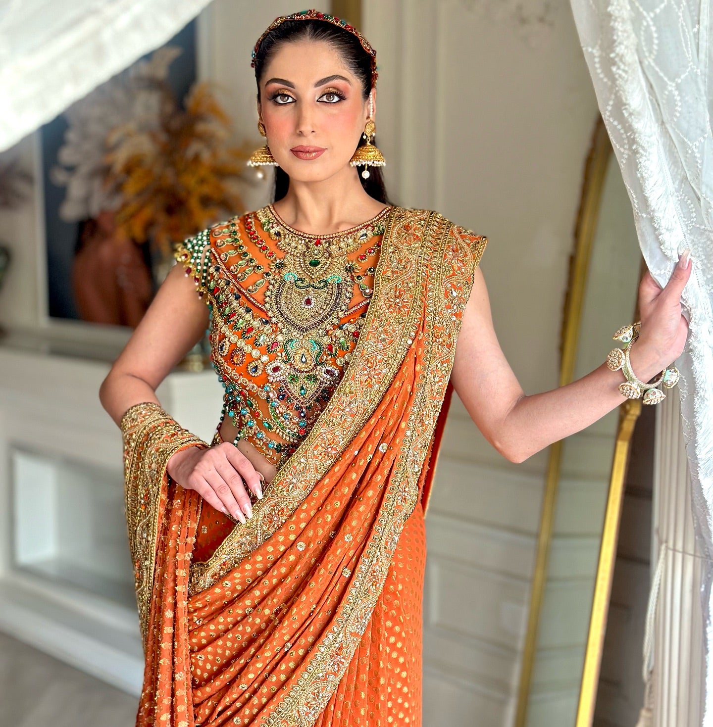 BURNT ORANGE DRAPE SAREE