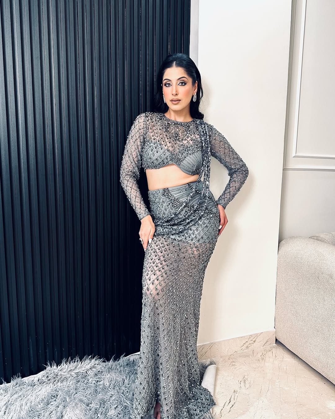 GREY FISHCUT LEHENGA  SET