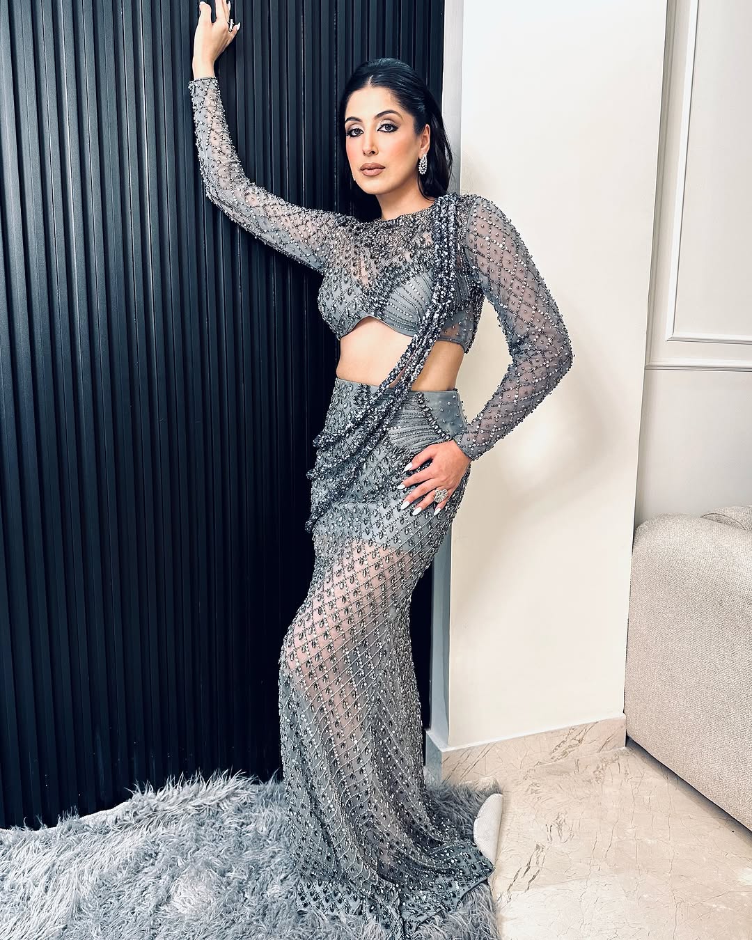 GREY FISHCUT LEHENGA  SET