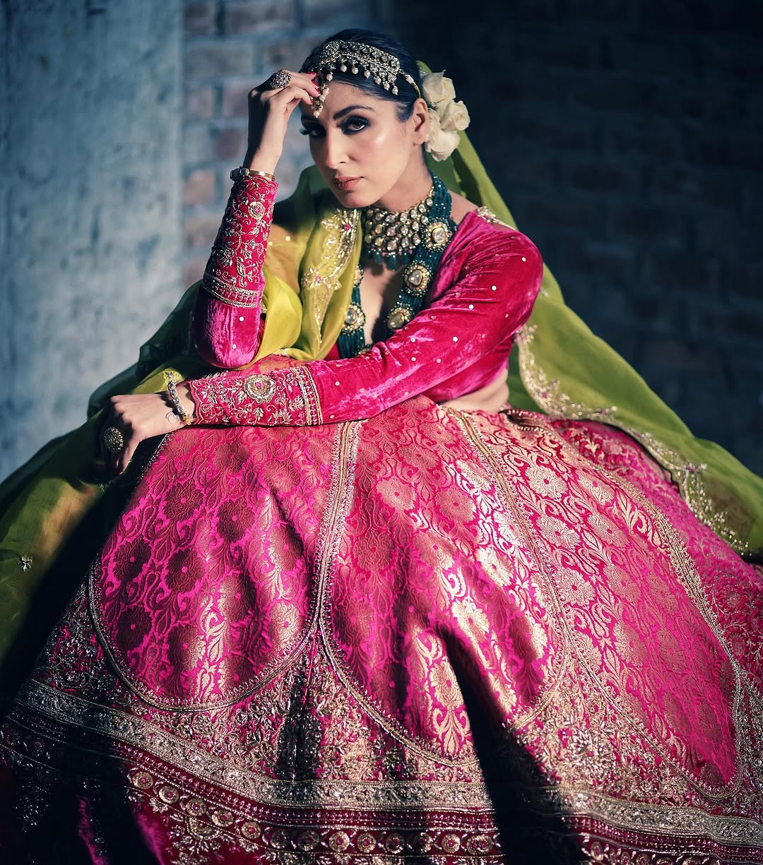 MAGENTA PINK BROCADE LEHENGA