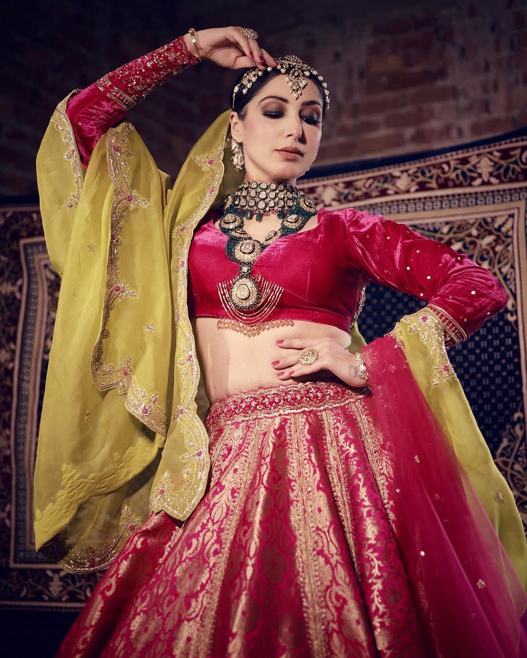 MAGENTA PINK BROCADE LEHENGA