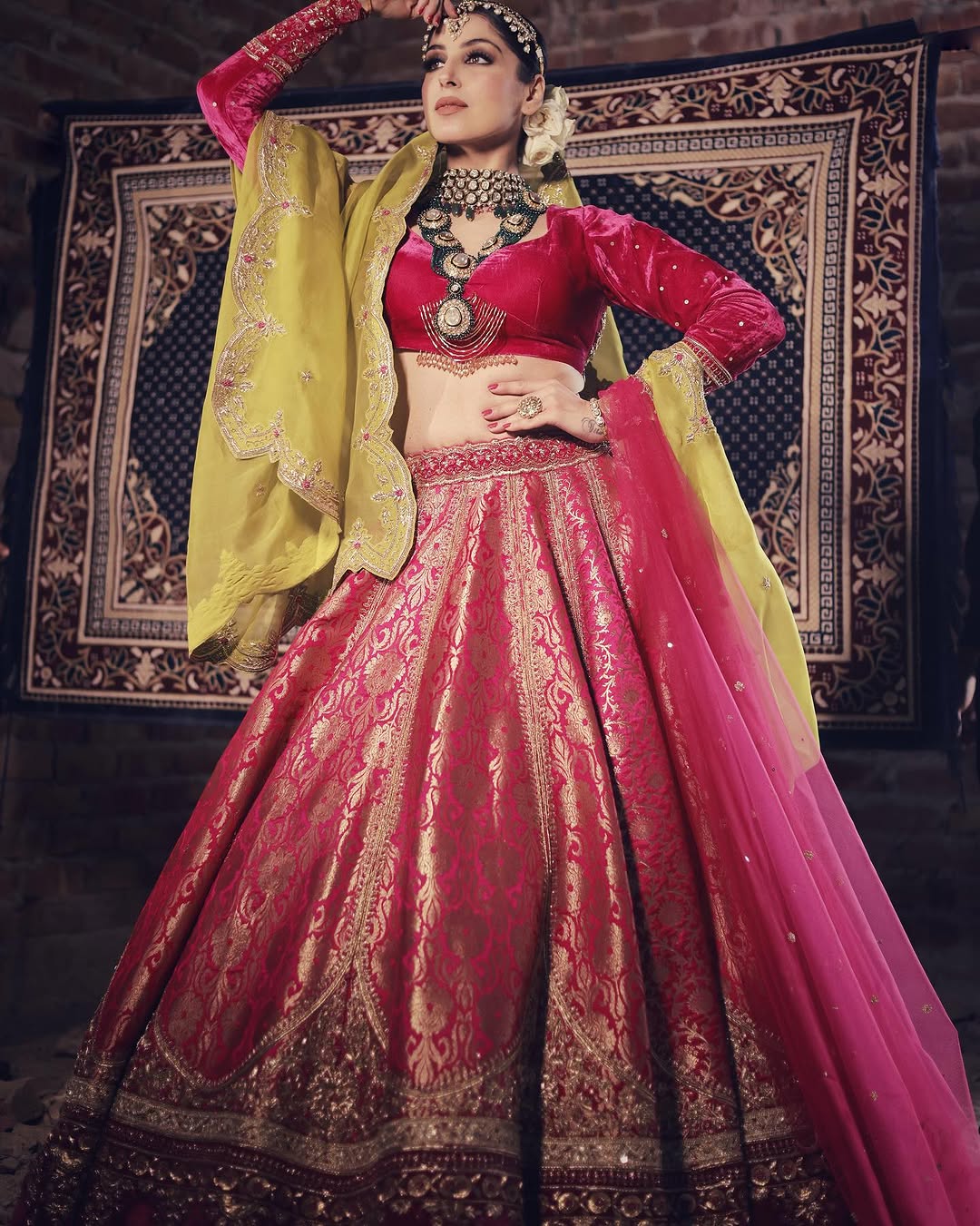 MAGENTA PINK BROCADE LEHENGA