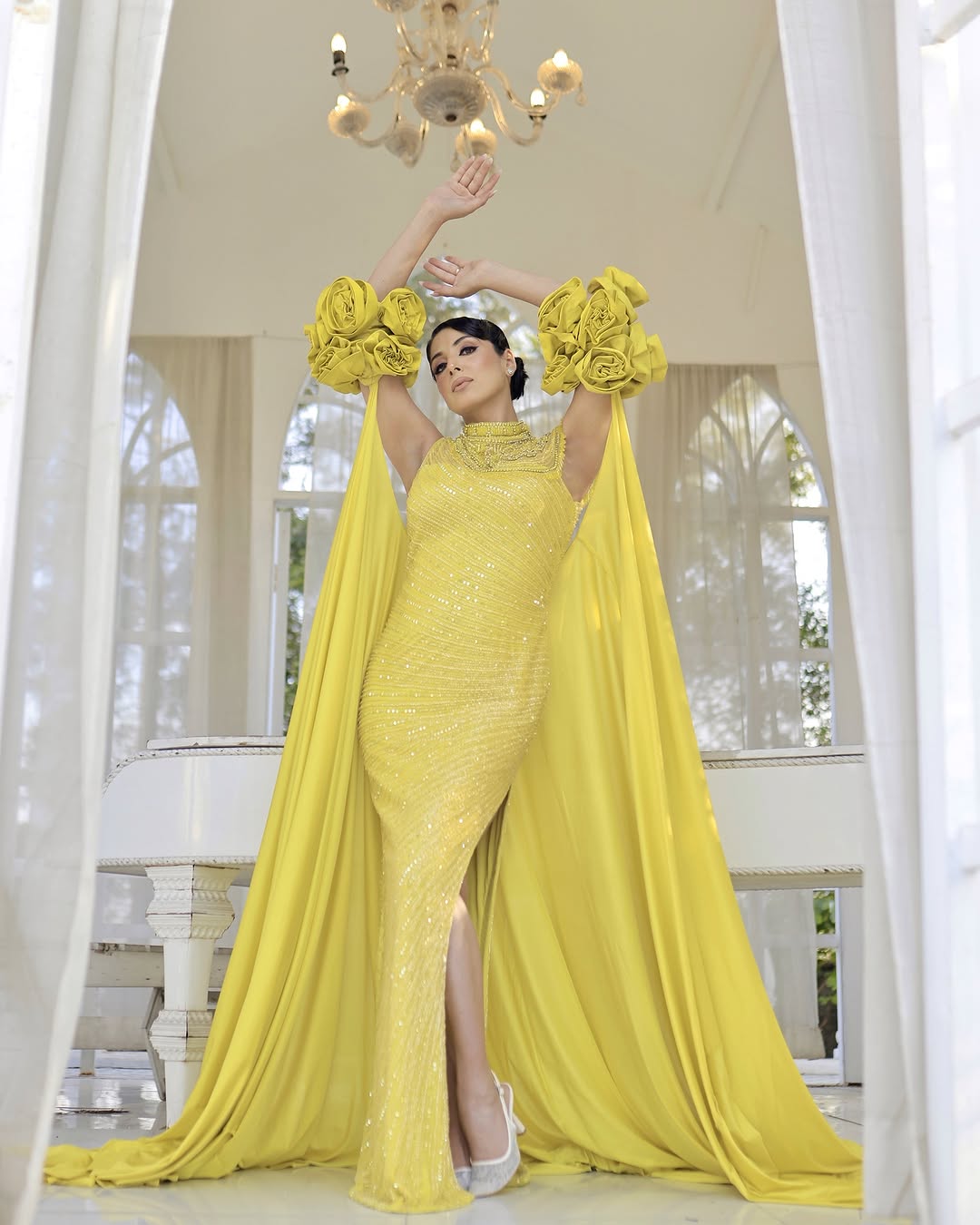 LIME GREEN HAND EMBROIDERED GOWN