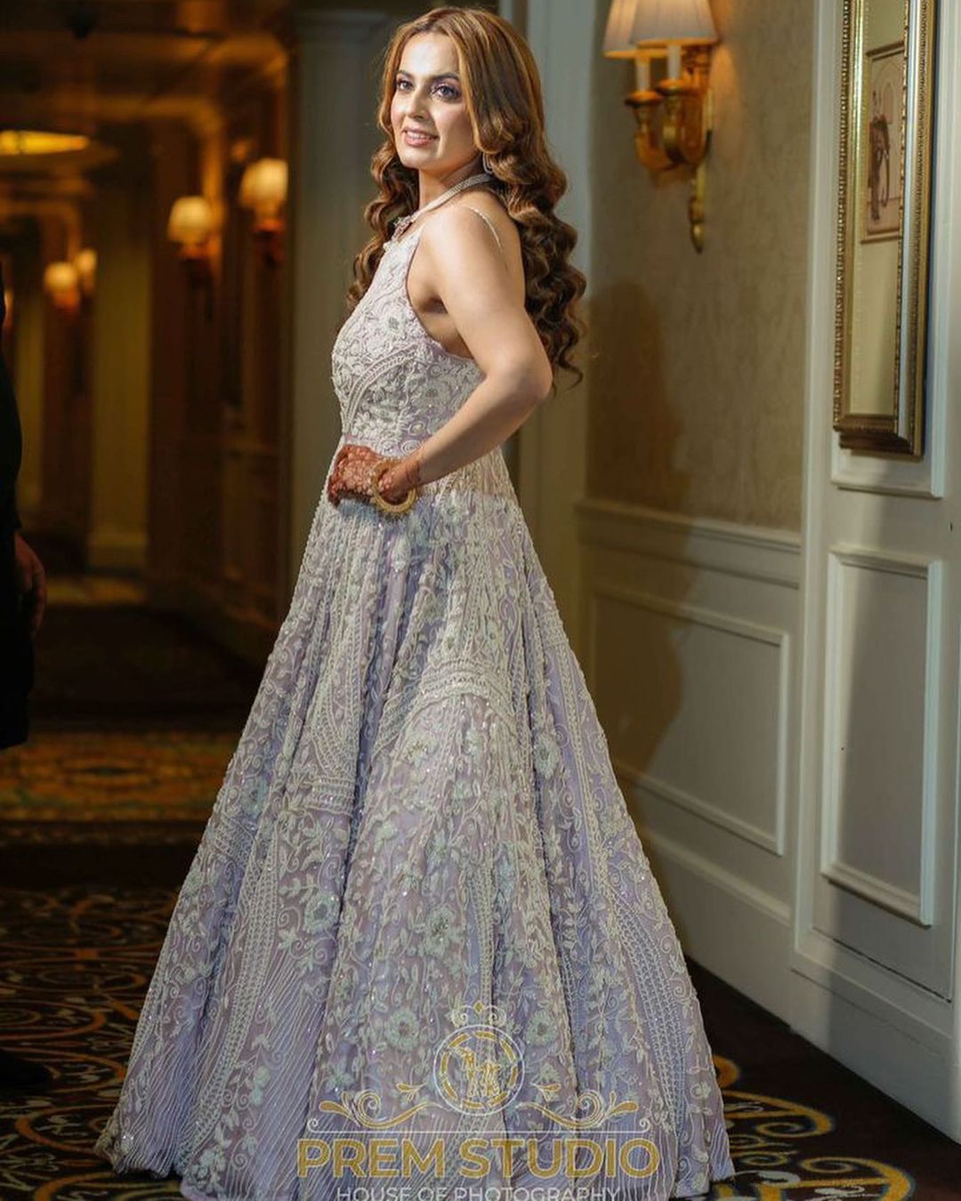 THIRSTLE COLOR GOWN WITH V PEARL WORK