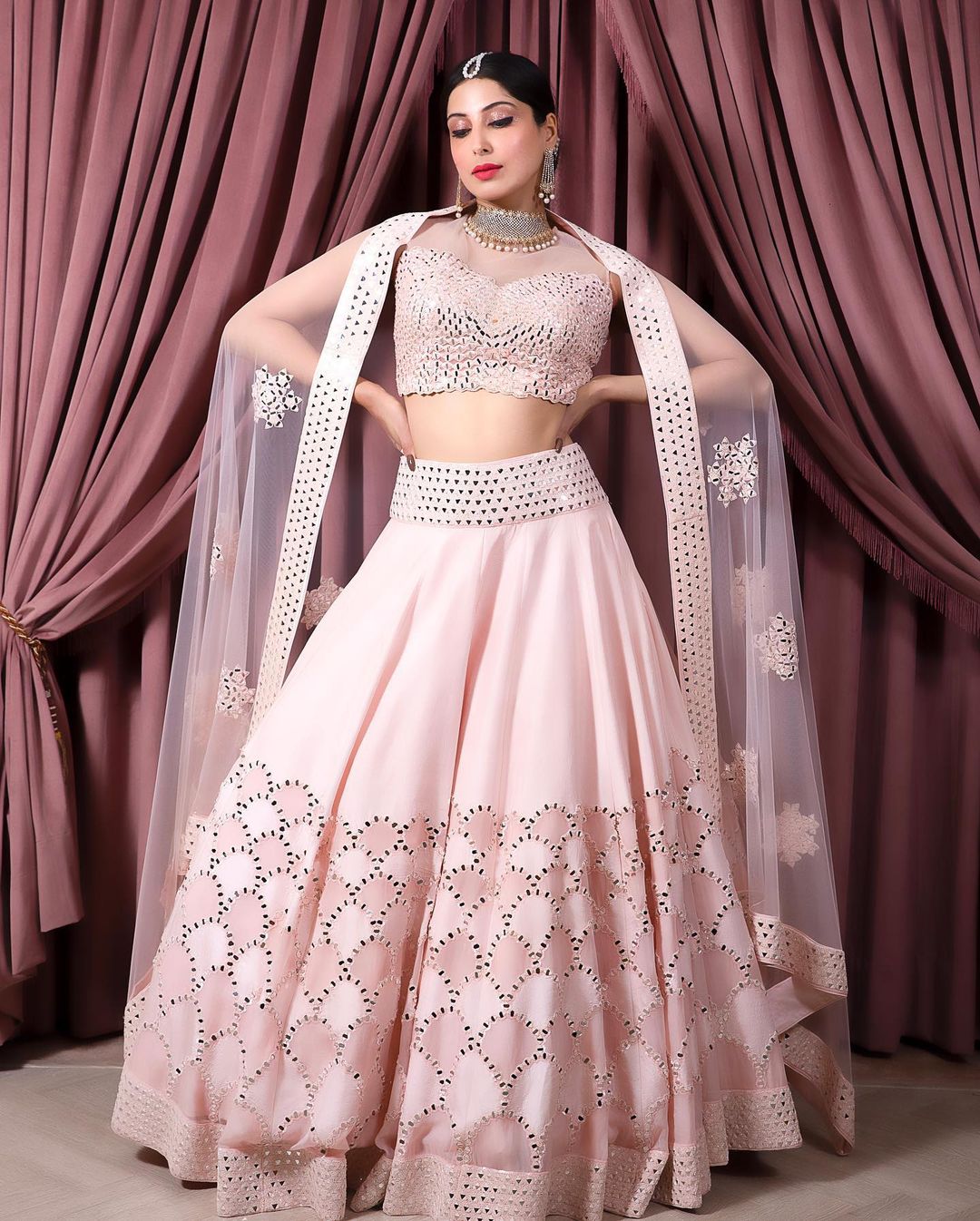 BABY PINK LEHENGA SET WITH CRYSTAL EMBROIDERY