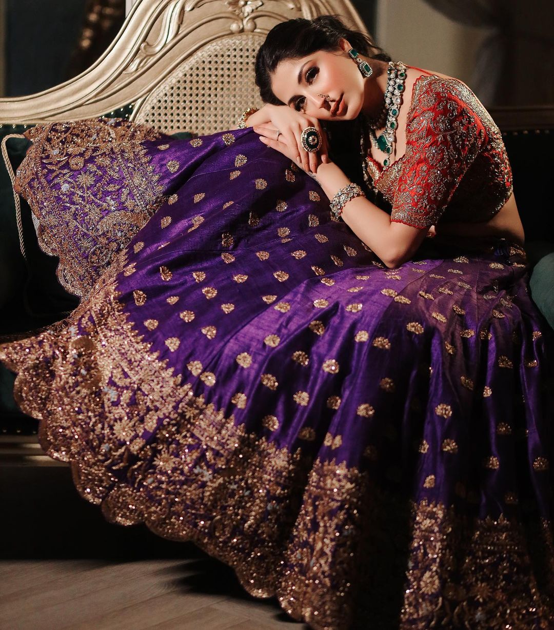 VIVID VIOLET & RED COLOR DESIGNED LEHENGA