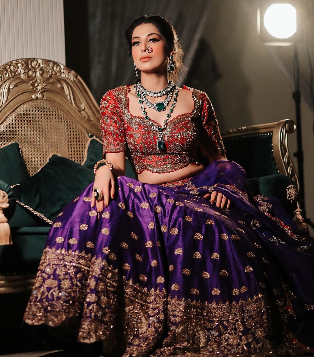 VIVID VIOLET & RED COLOR DESIGNED LEHENGA