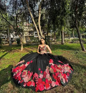 EEIRE BLACK LEHENGA WITH FLOWER EMBROIDERY