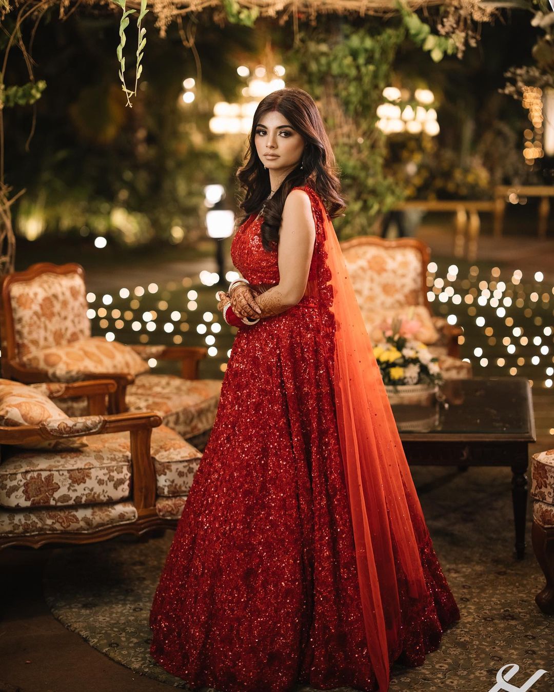 FALU RED LEHENGA SET WITH SEQUENCE EMBROIDERY