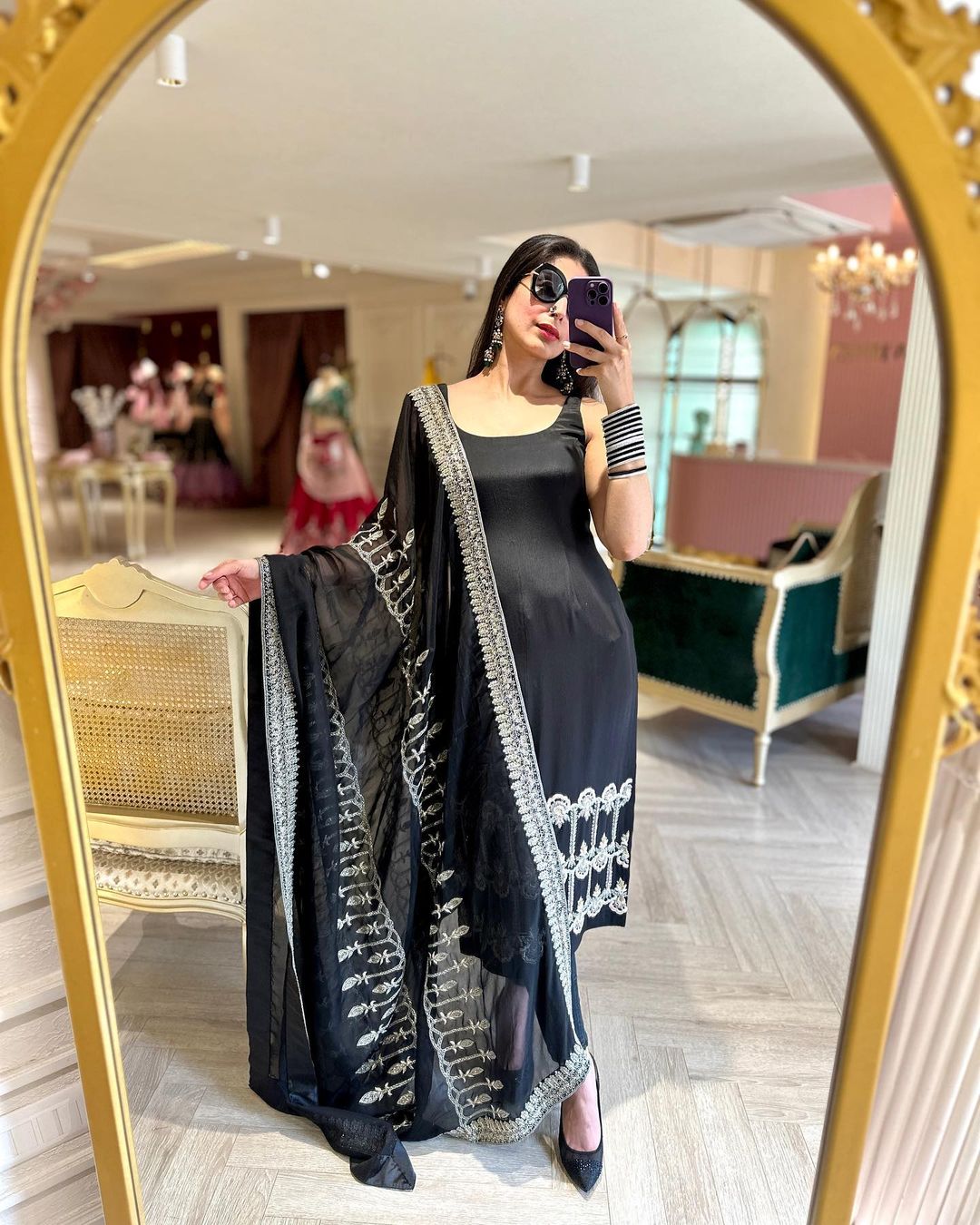 BLACK COLOR KURTI WITH EMBROIDERY ON KURTI AND DUPATTA