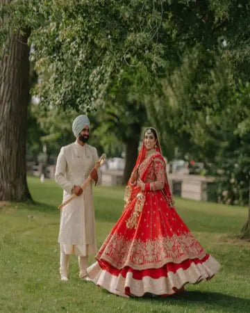 BRIDAL VENETIAN RED DESIGNED LEHENGA WITH HEAVY EMBROIDERY