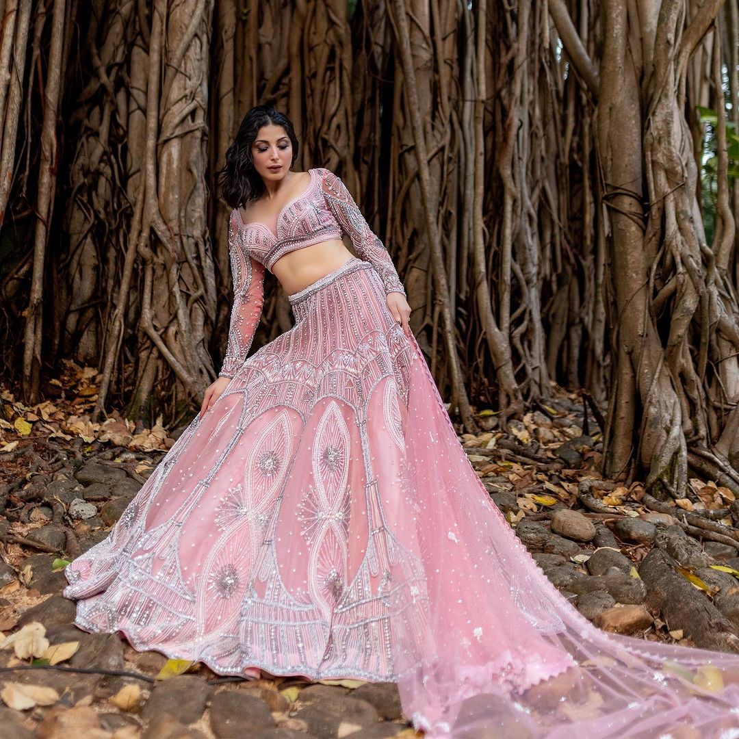 MIMI PINK LEHENGA WITH PINK TRAIL