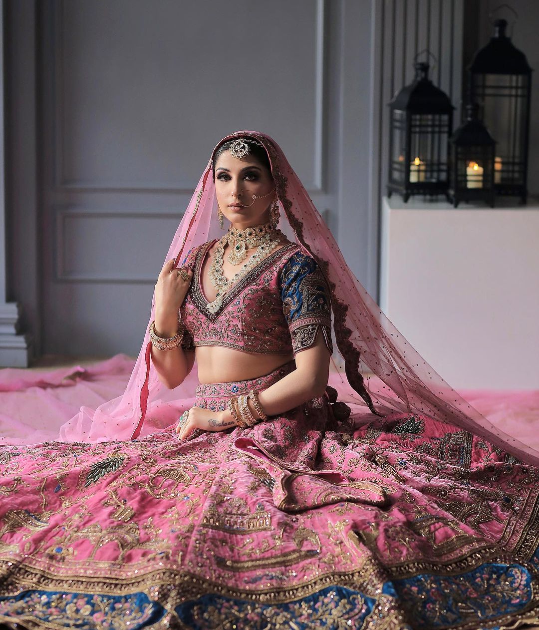 RUBER COLOR EMBROIDRED LEHENGA SET