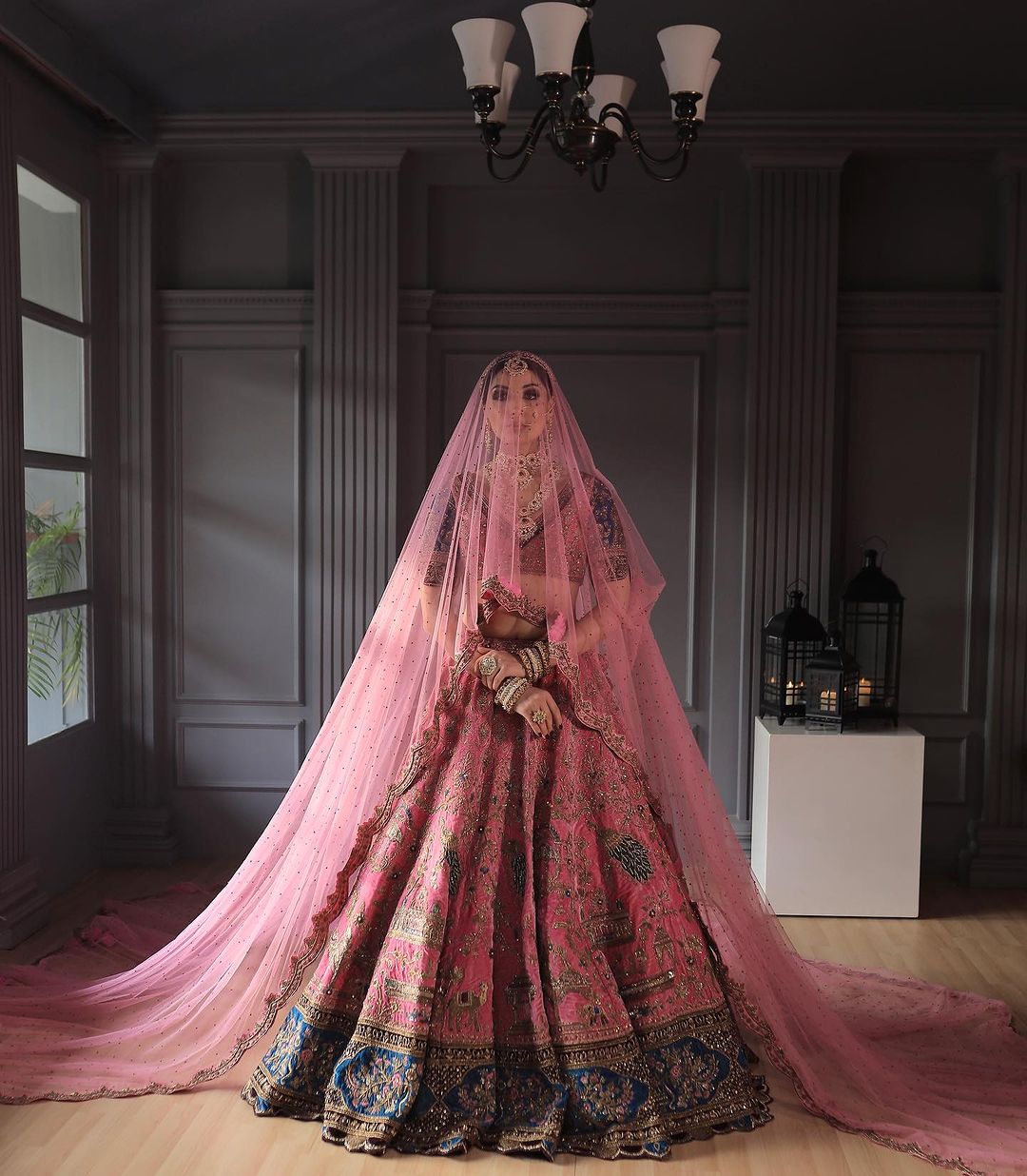 RUBER COLOR EMBROIDRED LEHENGA SET