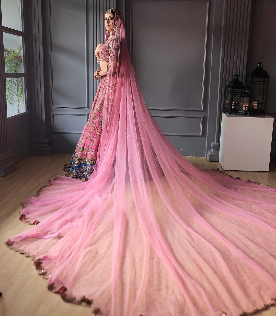 RUBER COLOR EMBROIDRED LEHENGA SET