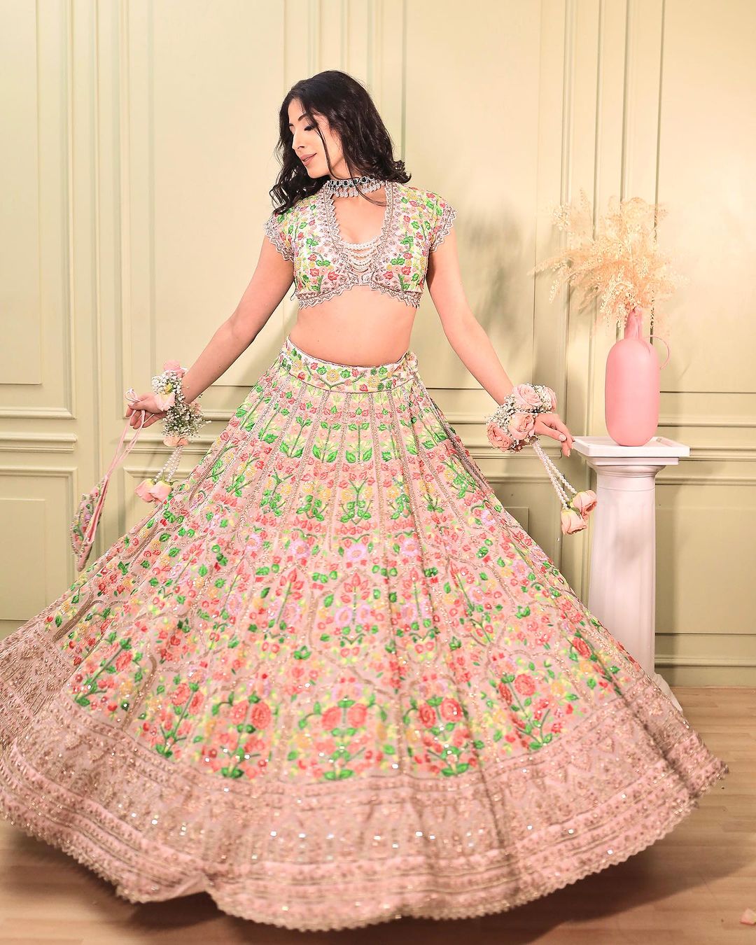 PASTEL PINK DESIGNED LEHENGA WITH EMBROIDERY