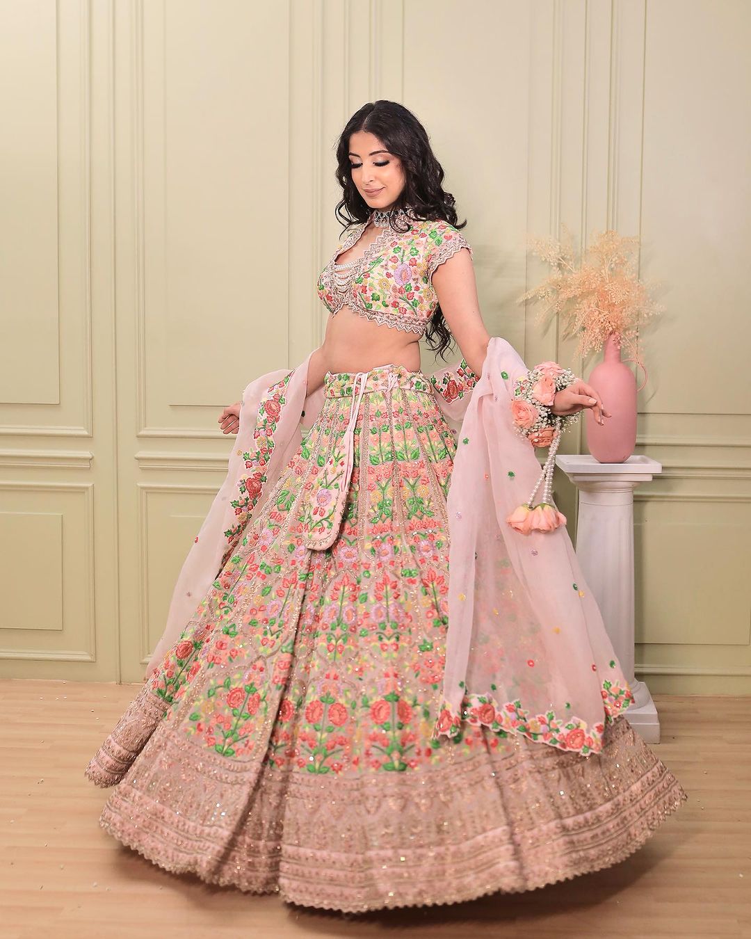 PASTEL PINK DESIGNED LEHENGA WITH EMBROIDERY