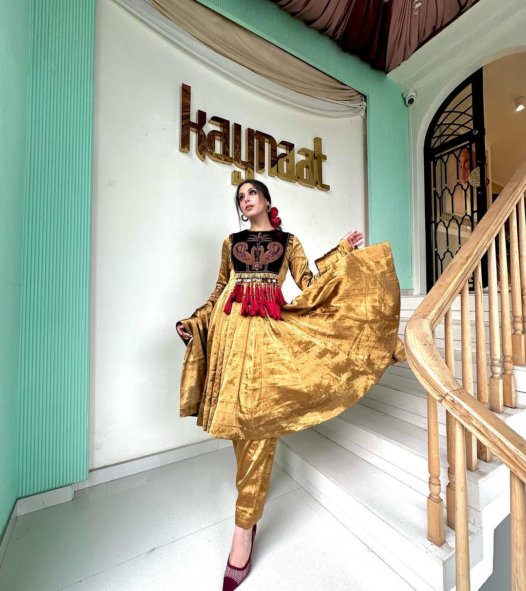 GOLD COLOR VELVET ANARKALI SUIT WITH DUPATTA