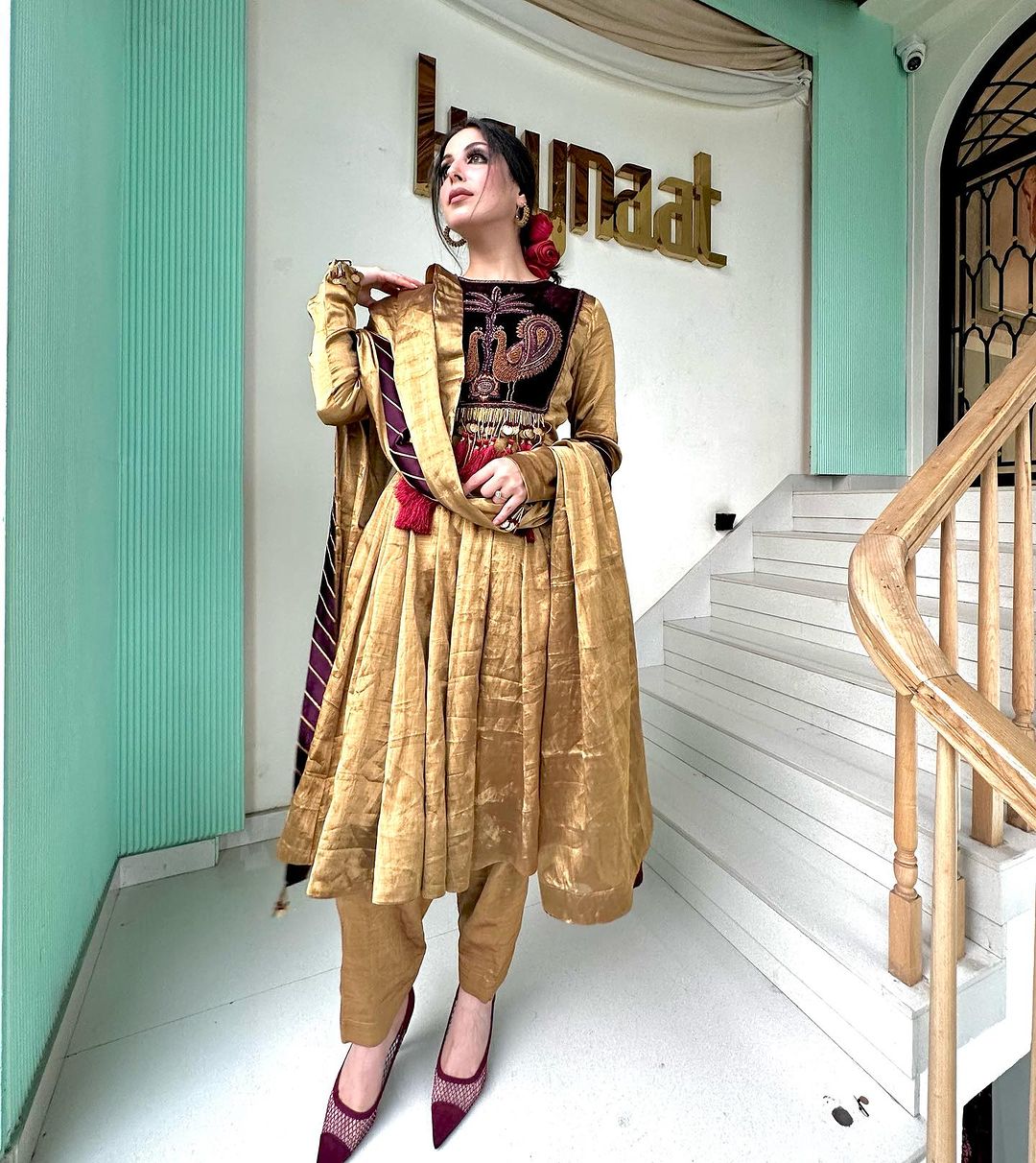 GOLD COLOR VELVET ANARKALI SUIT WITH DUPATTA