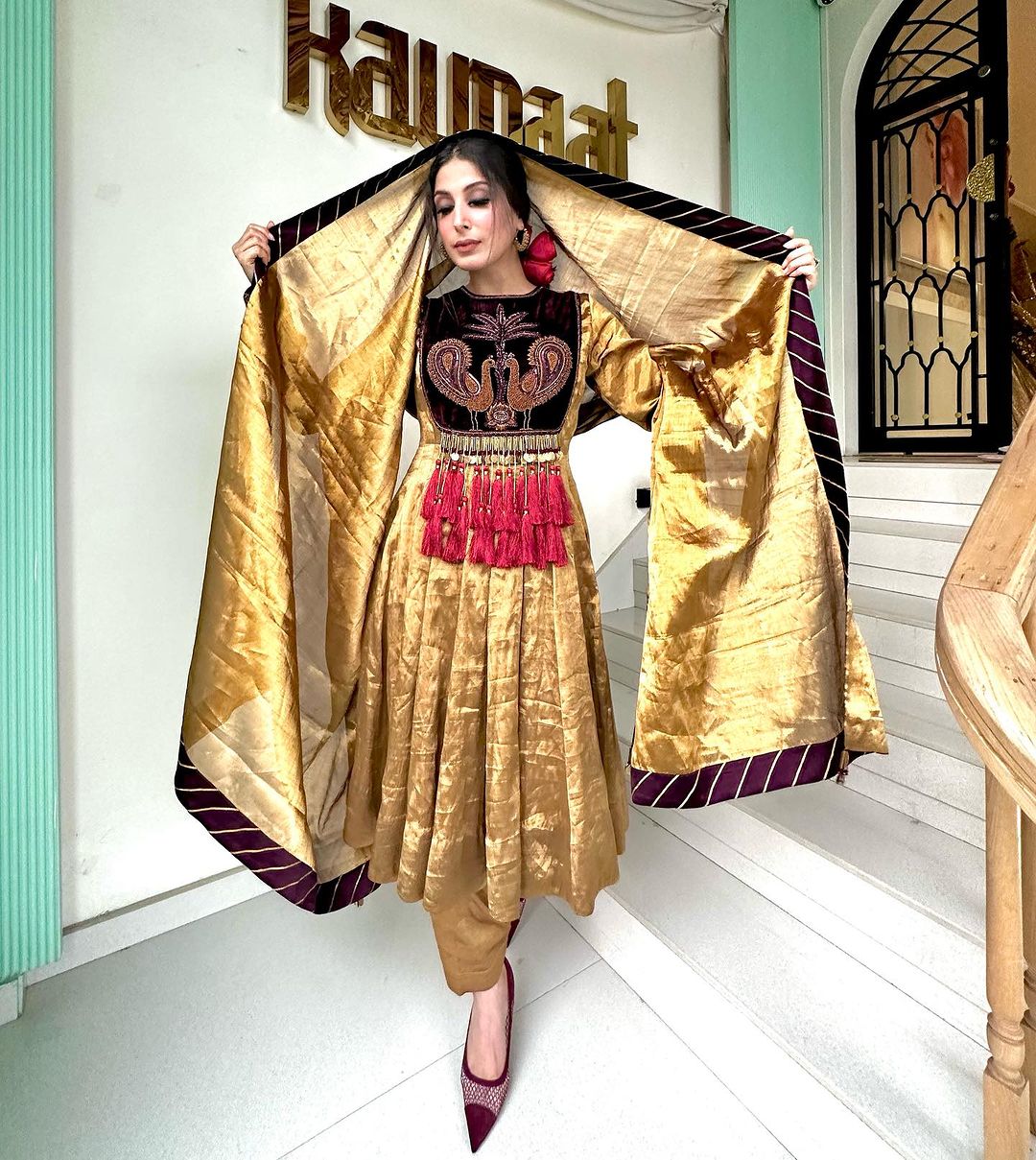 GOLD COLOR VELVET ANARKALI SUIT WITH DUPATTA